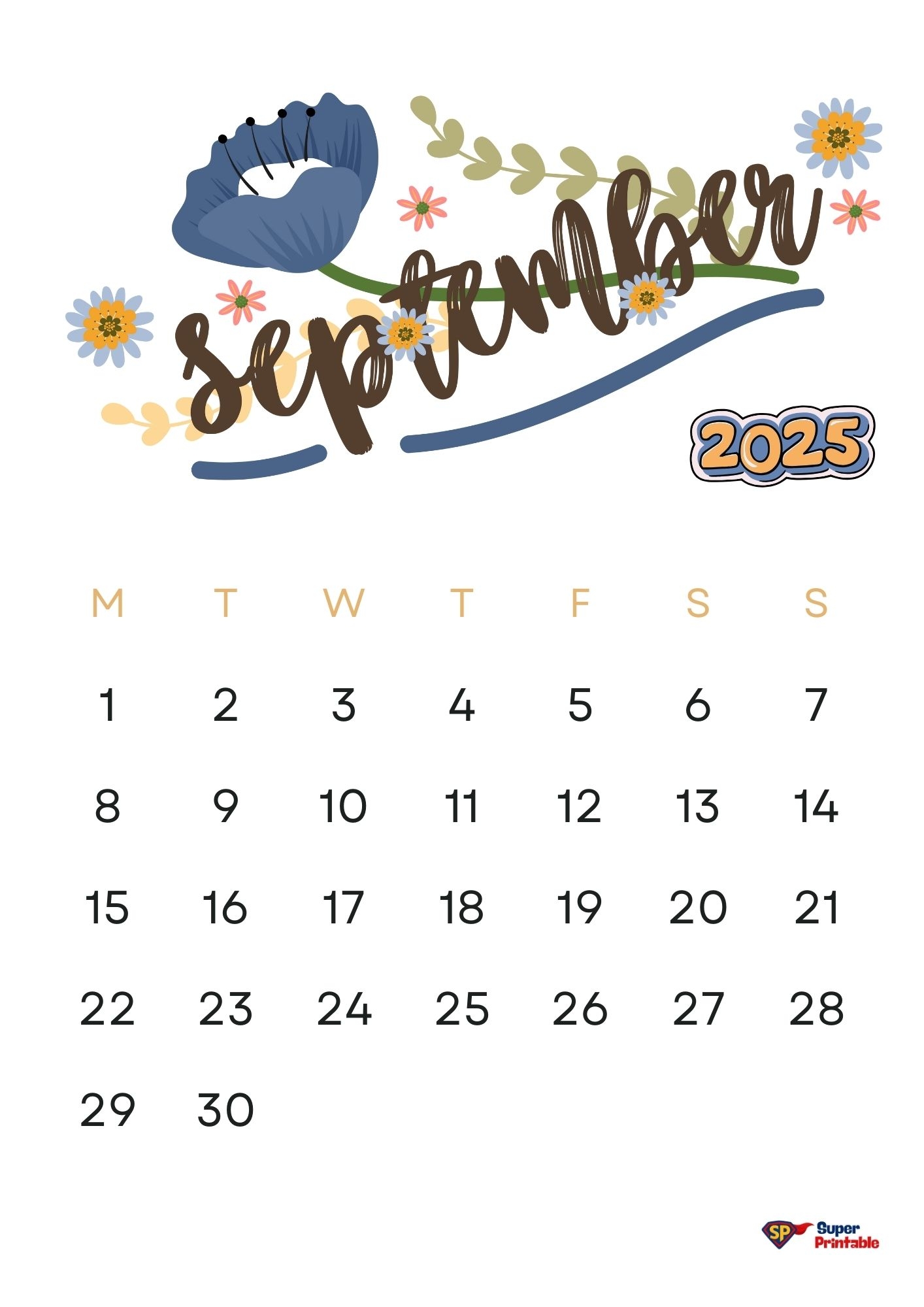 Free Pretty September 2025 Calendar