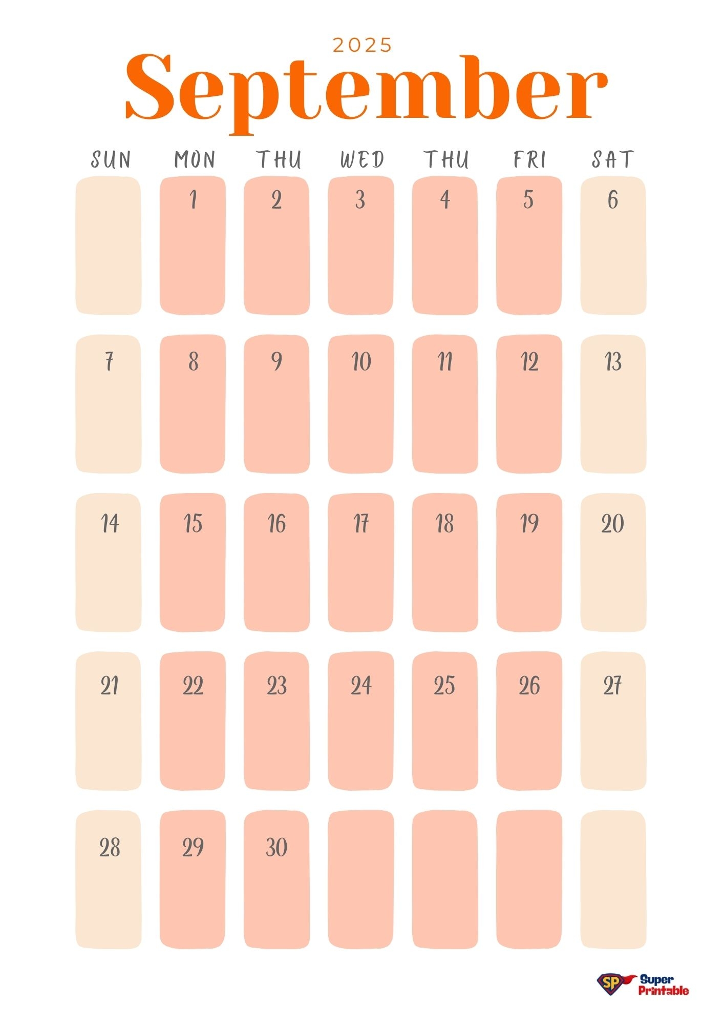 September 2025 Calendar Templates SuperPrintable
