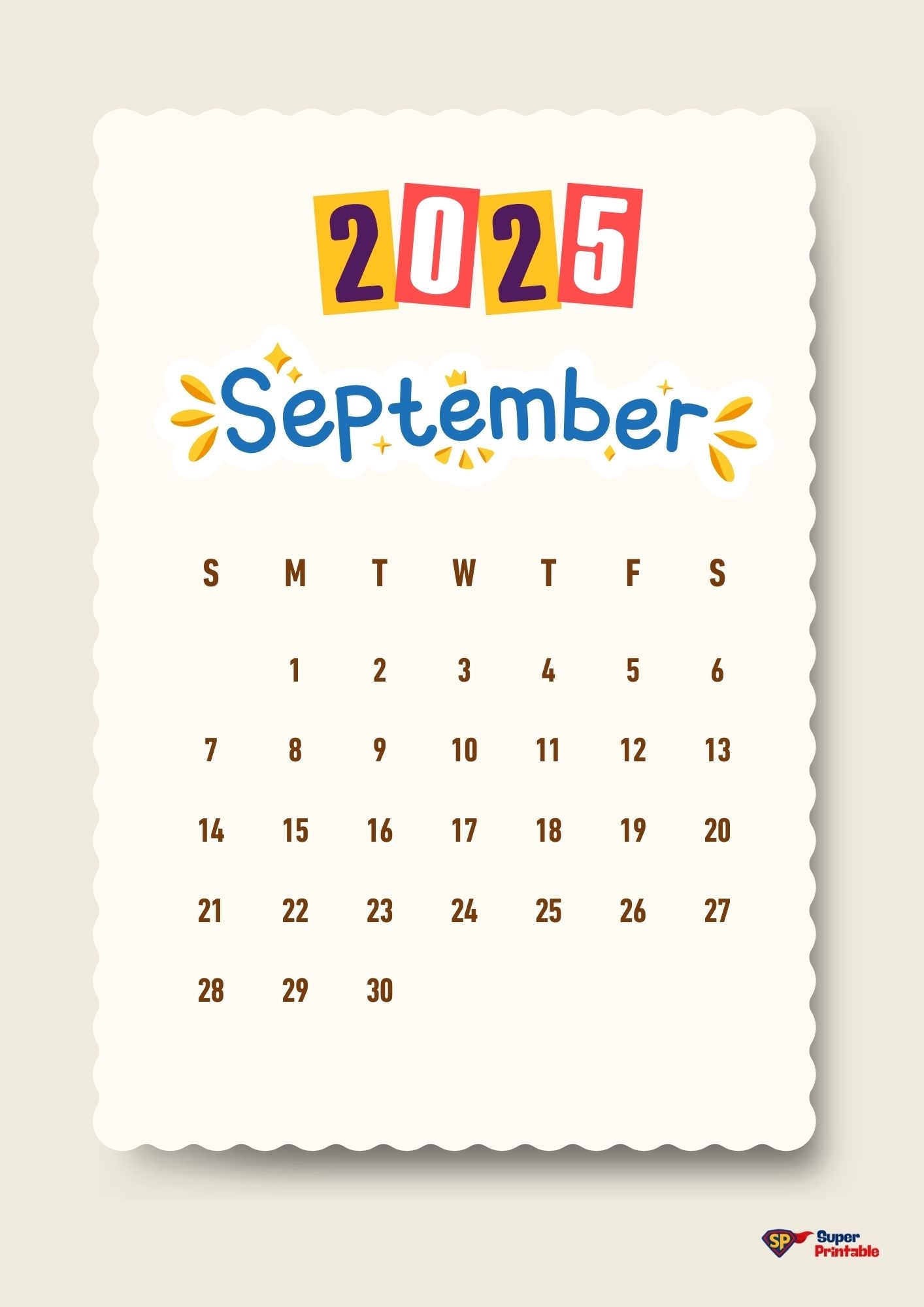 September Calendar 2025 Template