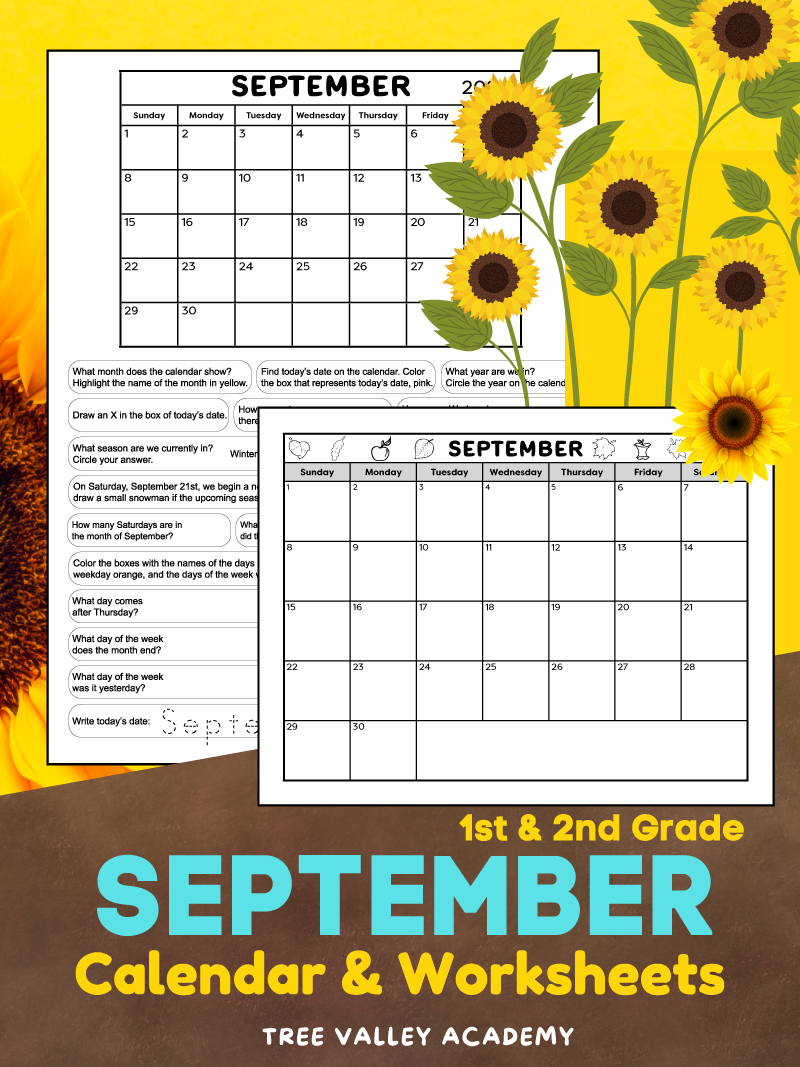September 2025 Calendar Worksheets Tree Valley Academy