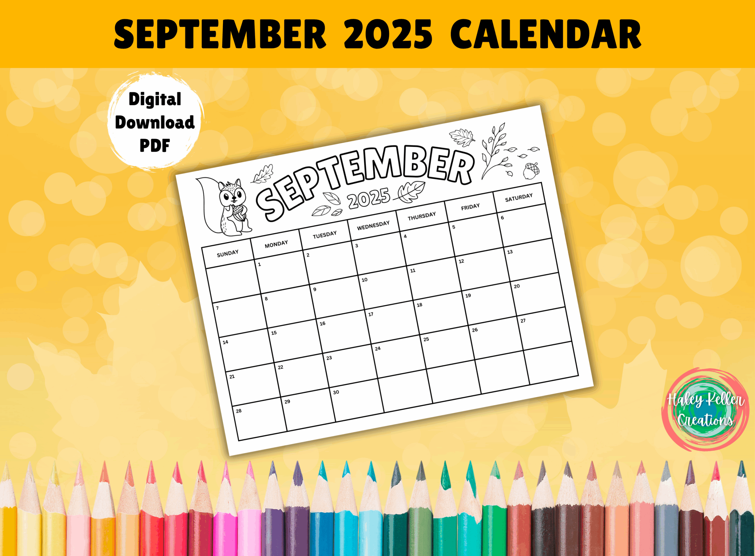 September 2025 Coloring Calendar Printable September Calendar Activity Monthly Coloring For Kids Teacher Classroom Calendar Fall 2025 Classful