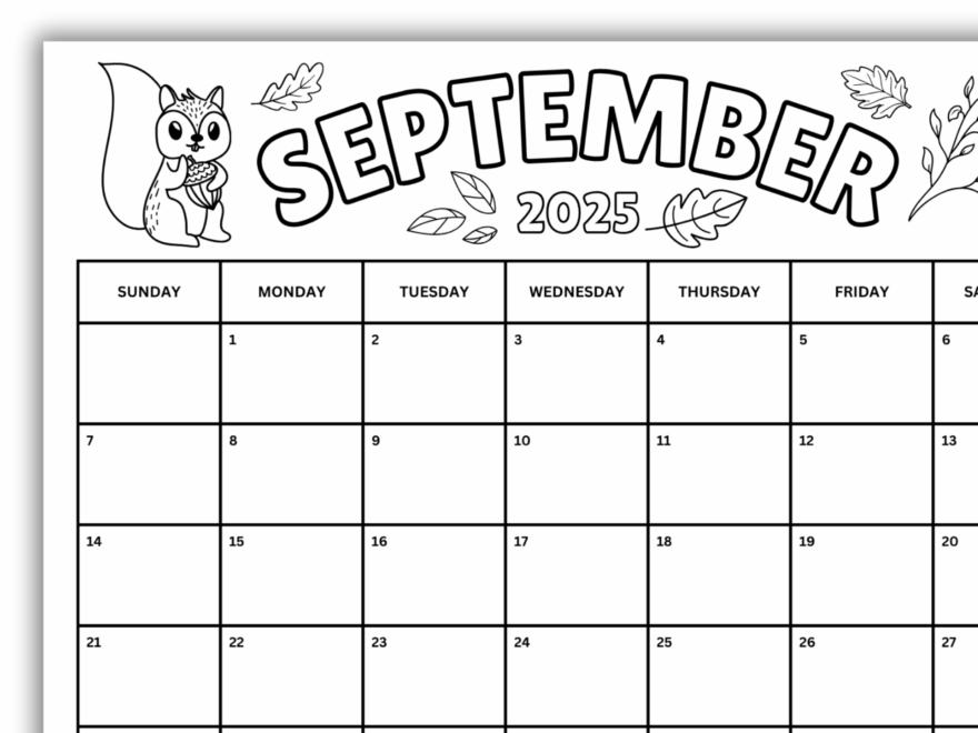 September 2025 Coloring Calendar Printable September Calendar Activity Monthly Coloring For Kids Teacher Classroom Calendar Fall 2025 Classful