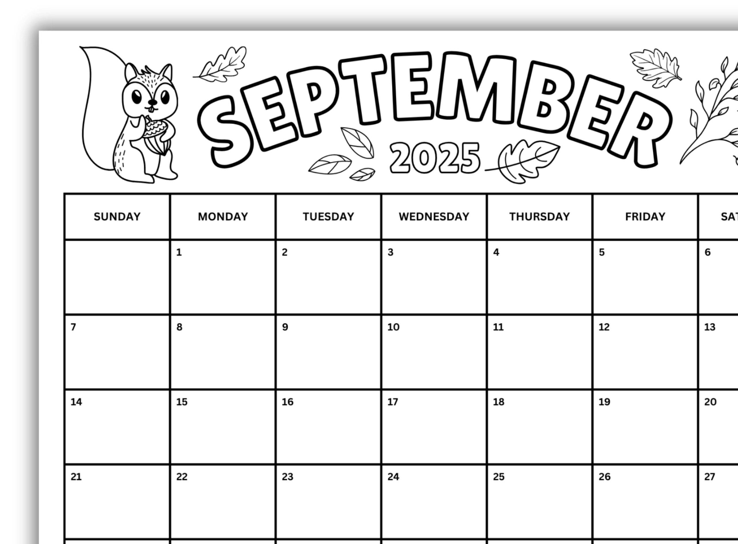 September 2025 Coloring Calendar Printable September Calendar Activity Monthly Coloring For Kids Teacher Classroom Calendar Fall 2025 Classful