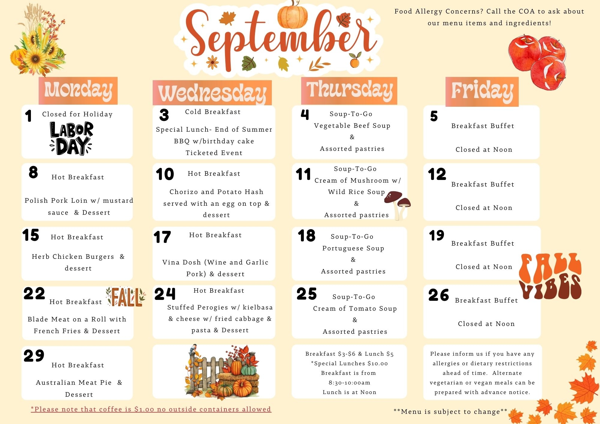September 2025 Meals Calendar Town Of Rehoboth MA