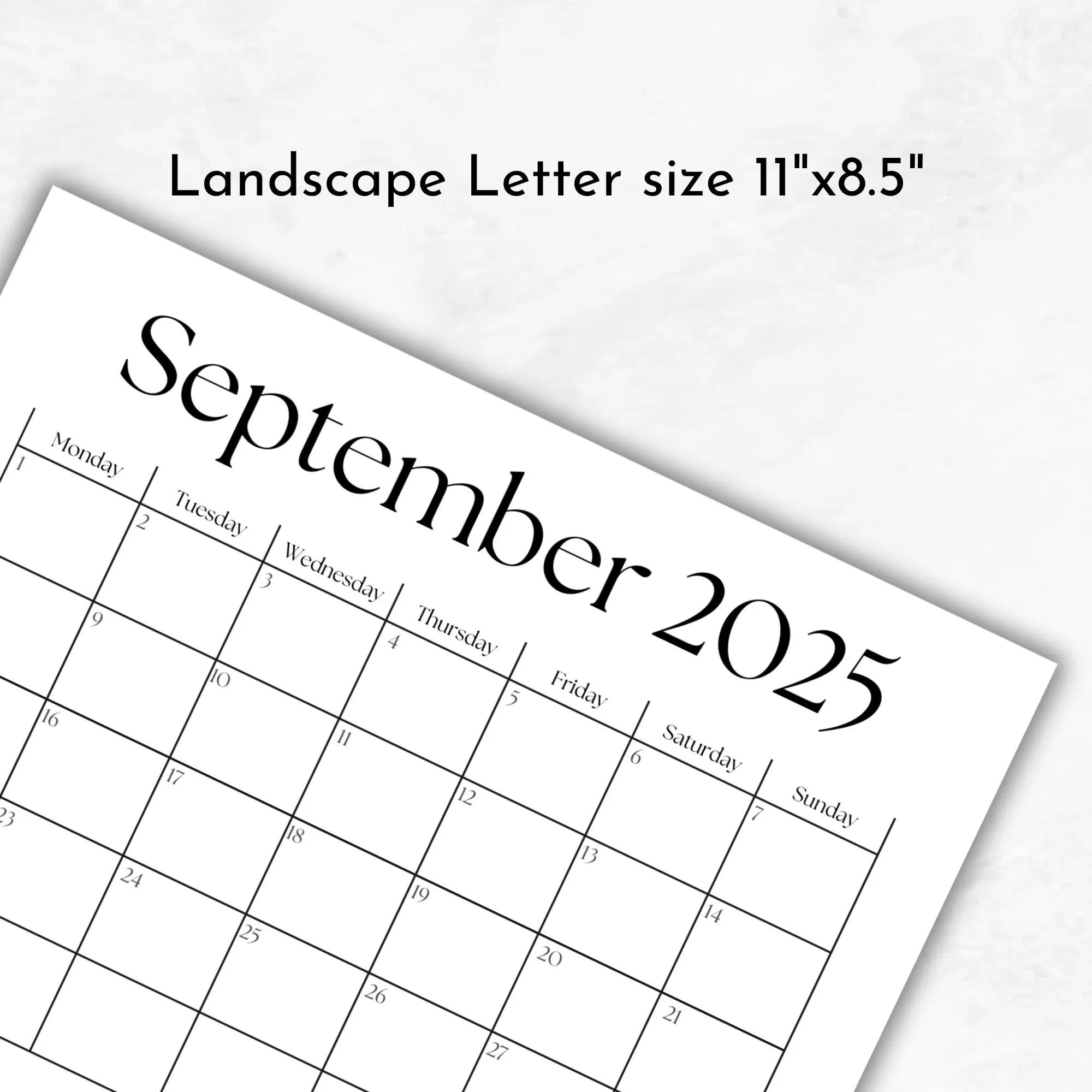 September 2025 Monthly Calendar Printable Dated September 2025 Calendar Page Blank Monthly Calendar 2025 Printable Monday Start Etsy