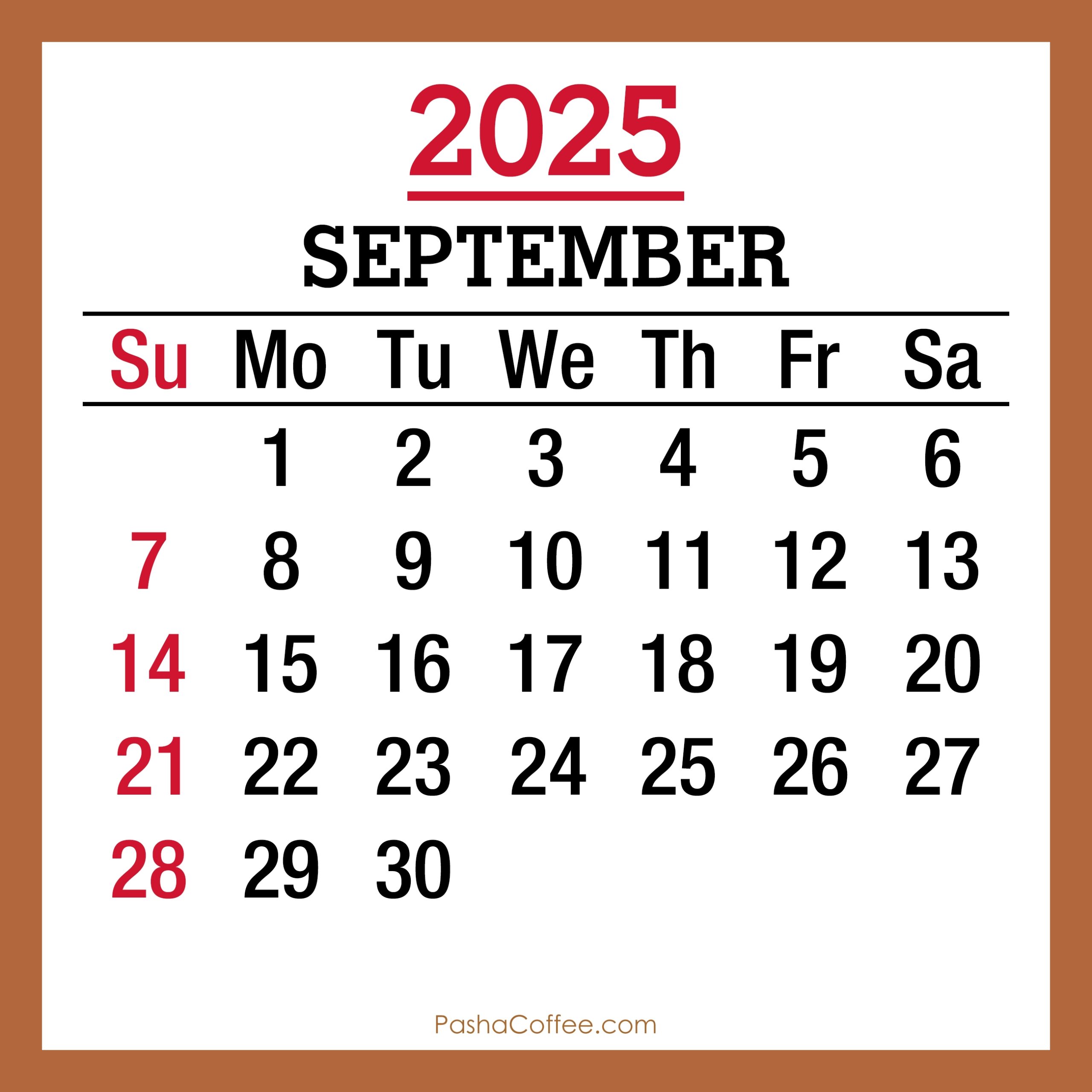 September 2025 Monthly Calendar Printable Free Beige Sunday Start PashaCoffee