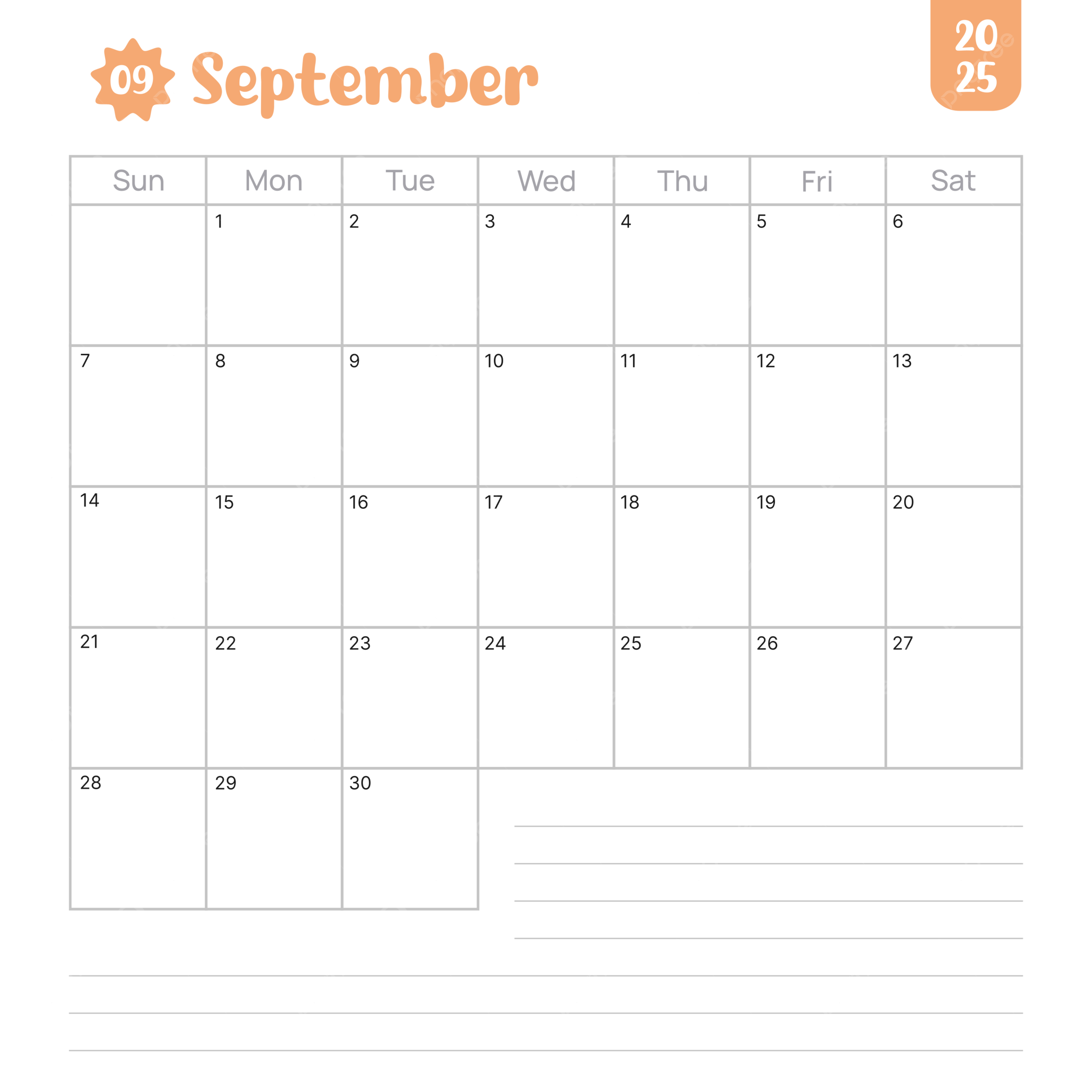 September 2025 Monthly Planner Calendar Vector September 2025 Calendar Monthly Planner PNG And Vector With Transparent Background For Free Download