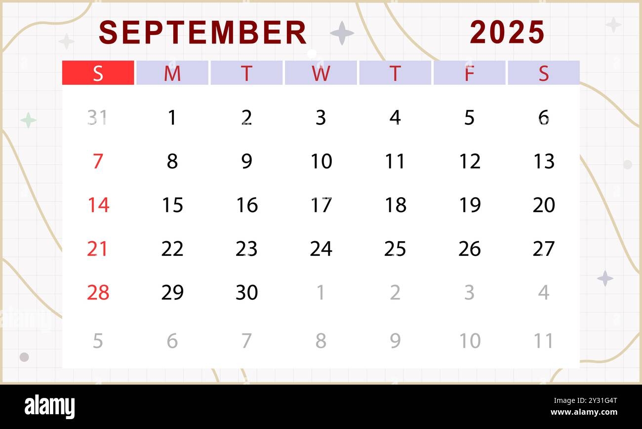 September 2025 Monthly Planner Cute Calendar Template Sunday Start Vector Design Stock Vector Image Art Alamy