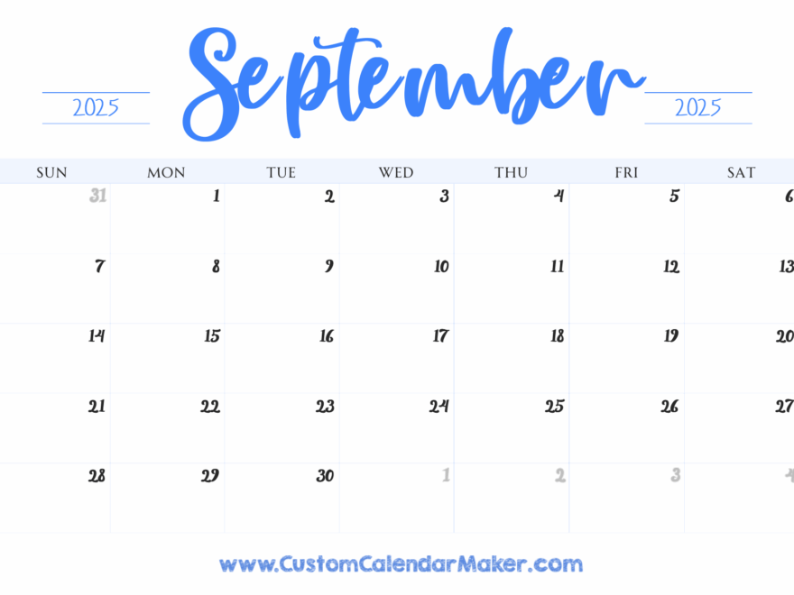 September 2025 Printable Calendar 23 Free Templates PDF Custom Calendar Maker
