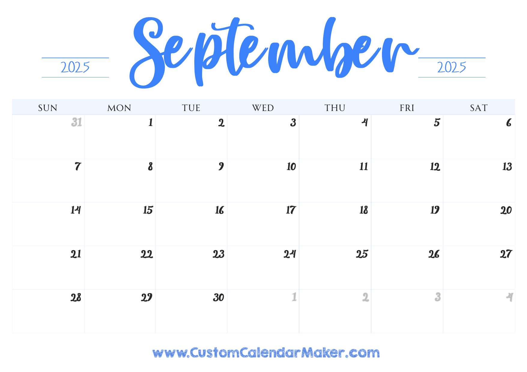 September 2025 Printable Calendar 23 Free Templates PDF Custom Calendar Maker