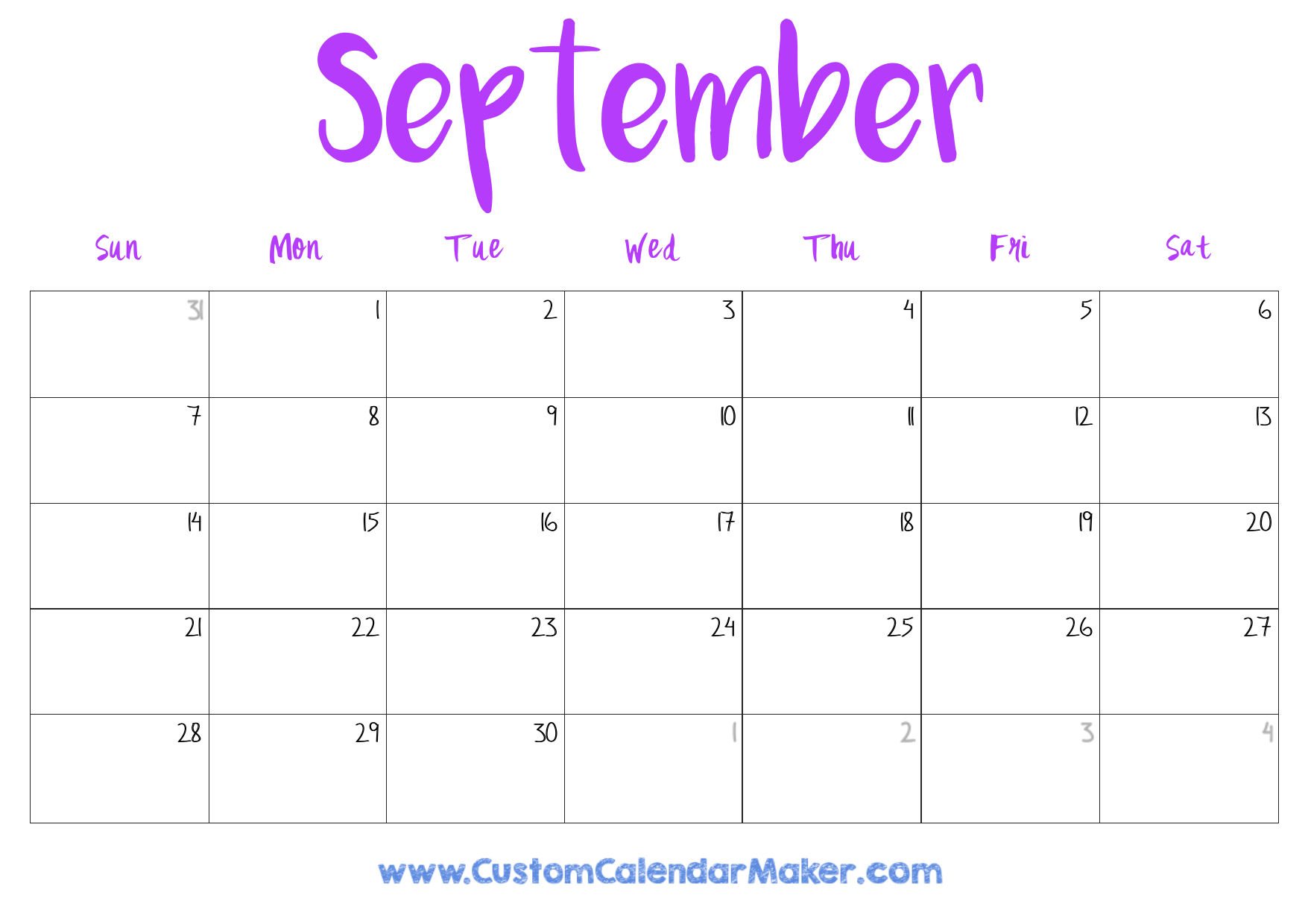 Calendar September 2025 Printable