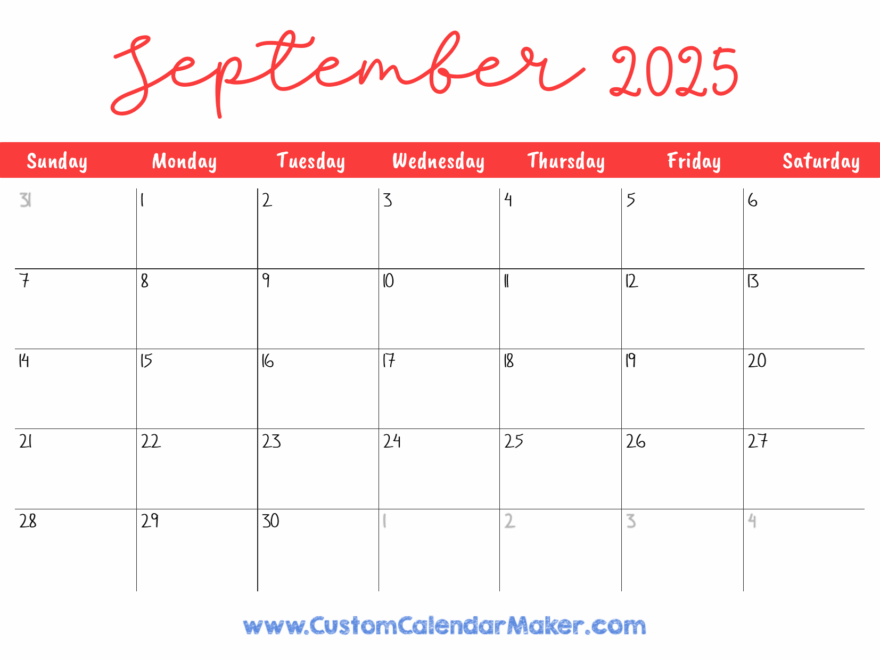 September 2025 Printable Calendar 23 Free Templates PDF Custom Calendar Maker