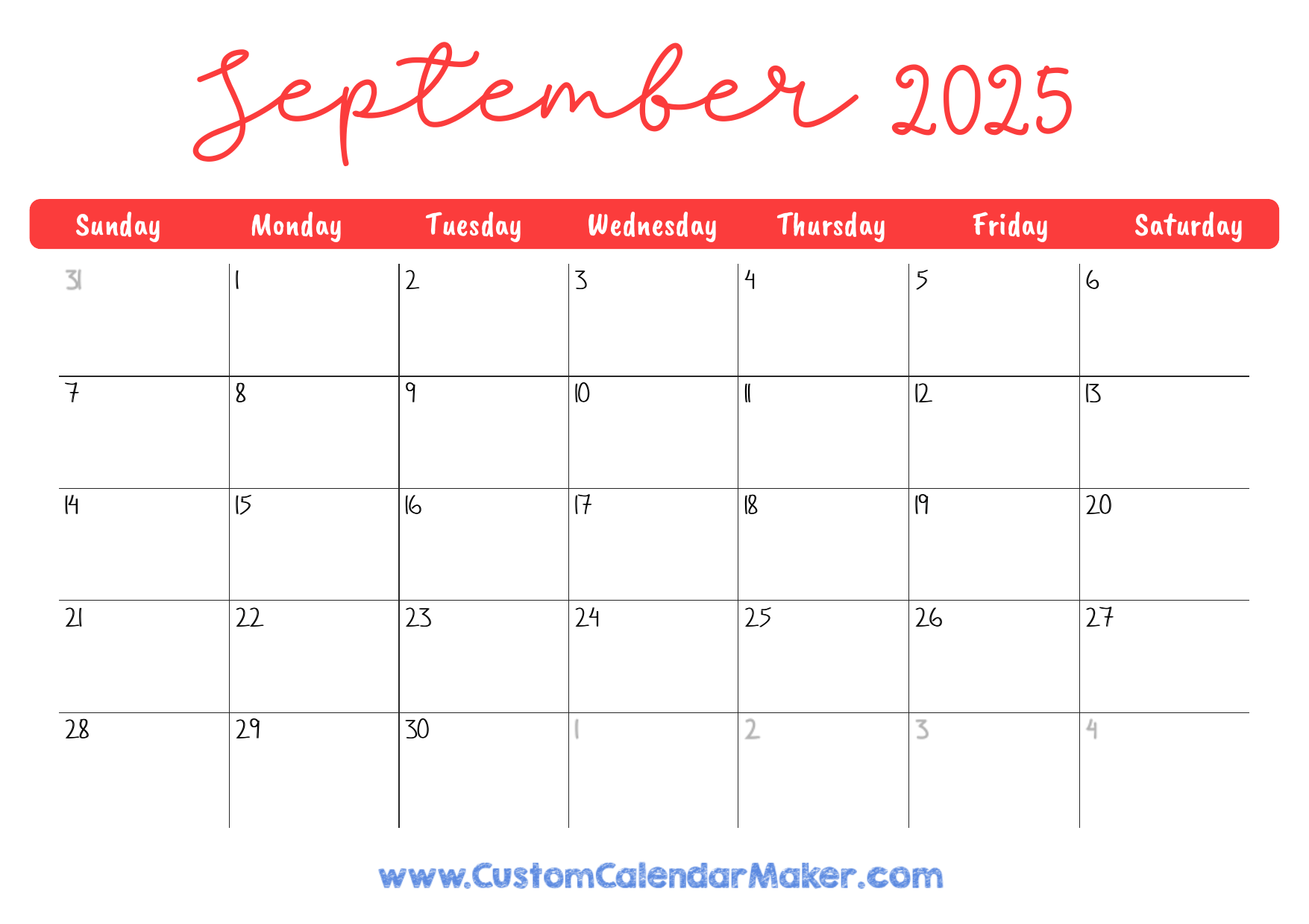 September 2025 Printable Calendar 23 Free Templates PDF Custom Calendar Maker