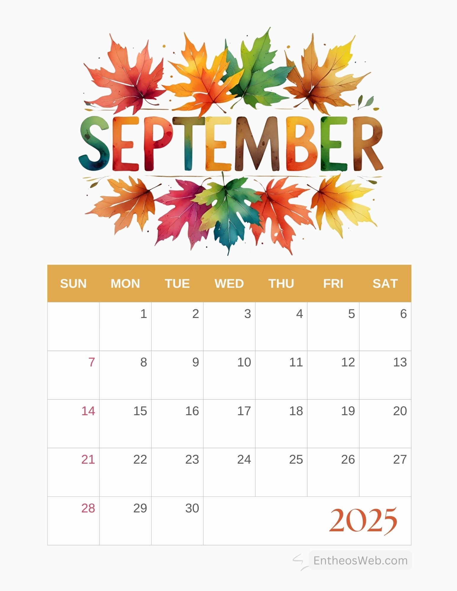 September 2025 Printable Calendar EntheosWeb