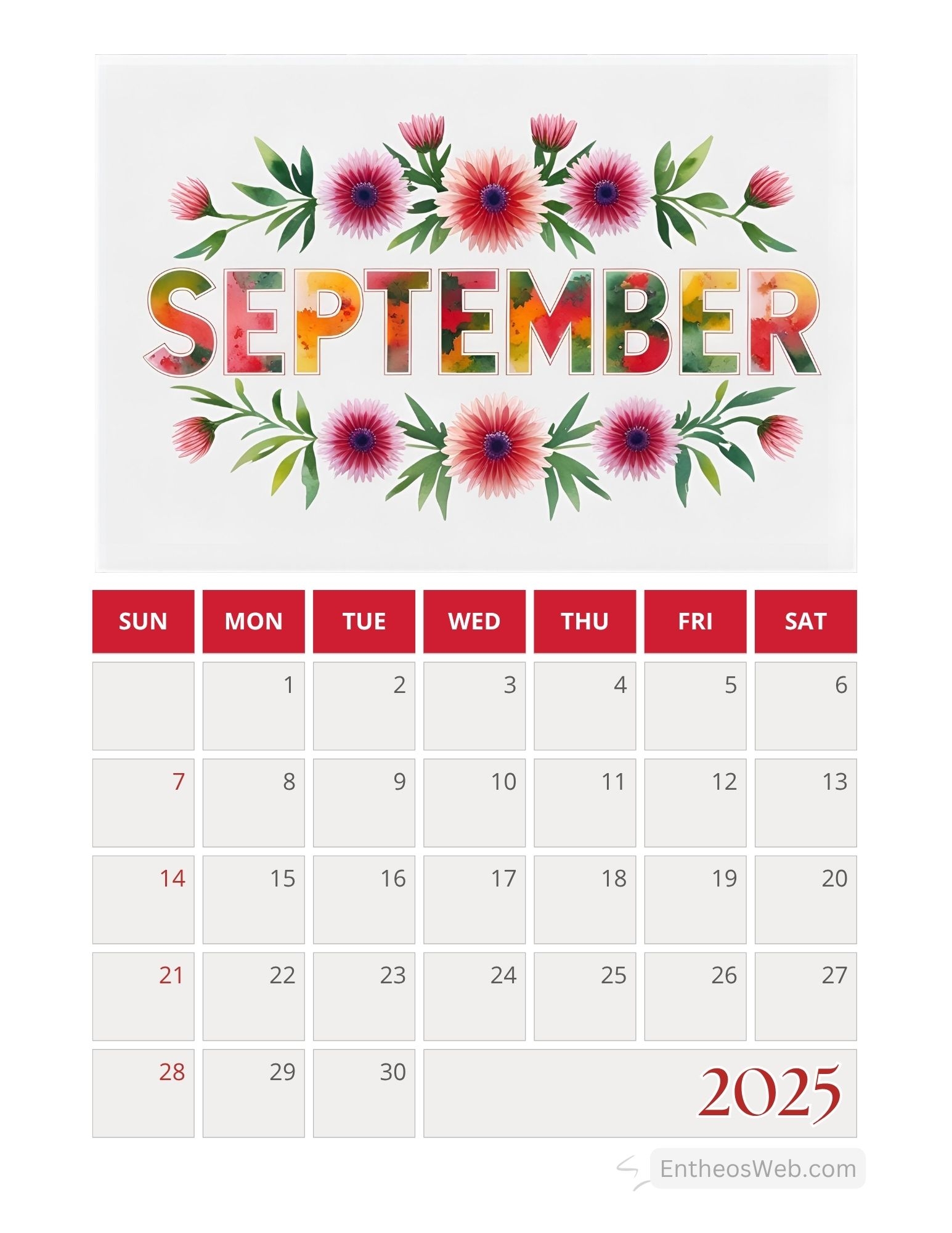 September 2025 Printable Calendar EntheosWeb