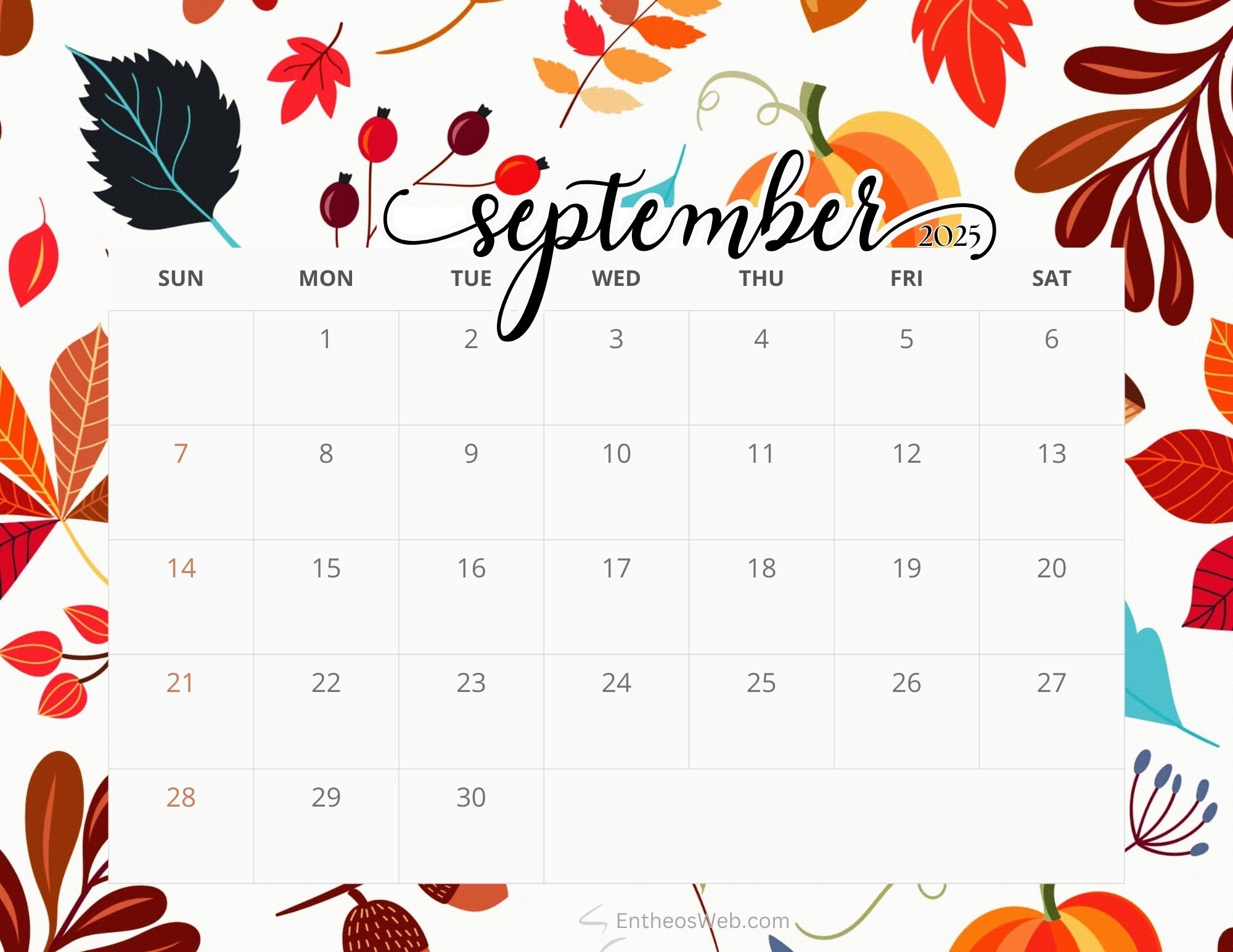 September 2025 Calendar Print