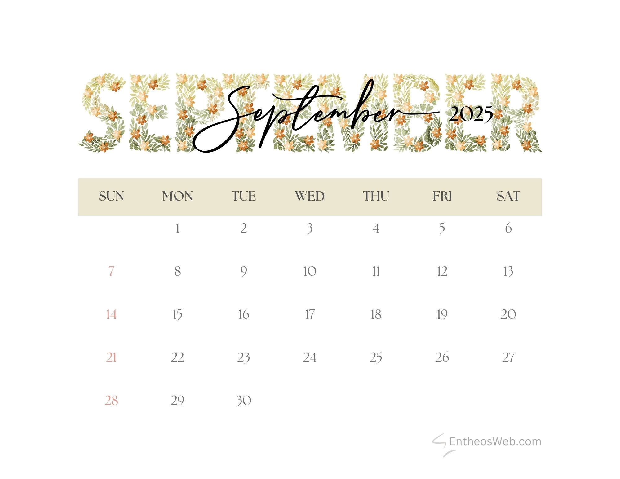 September 2025 Printable Calendar EntheosWeb