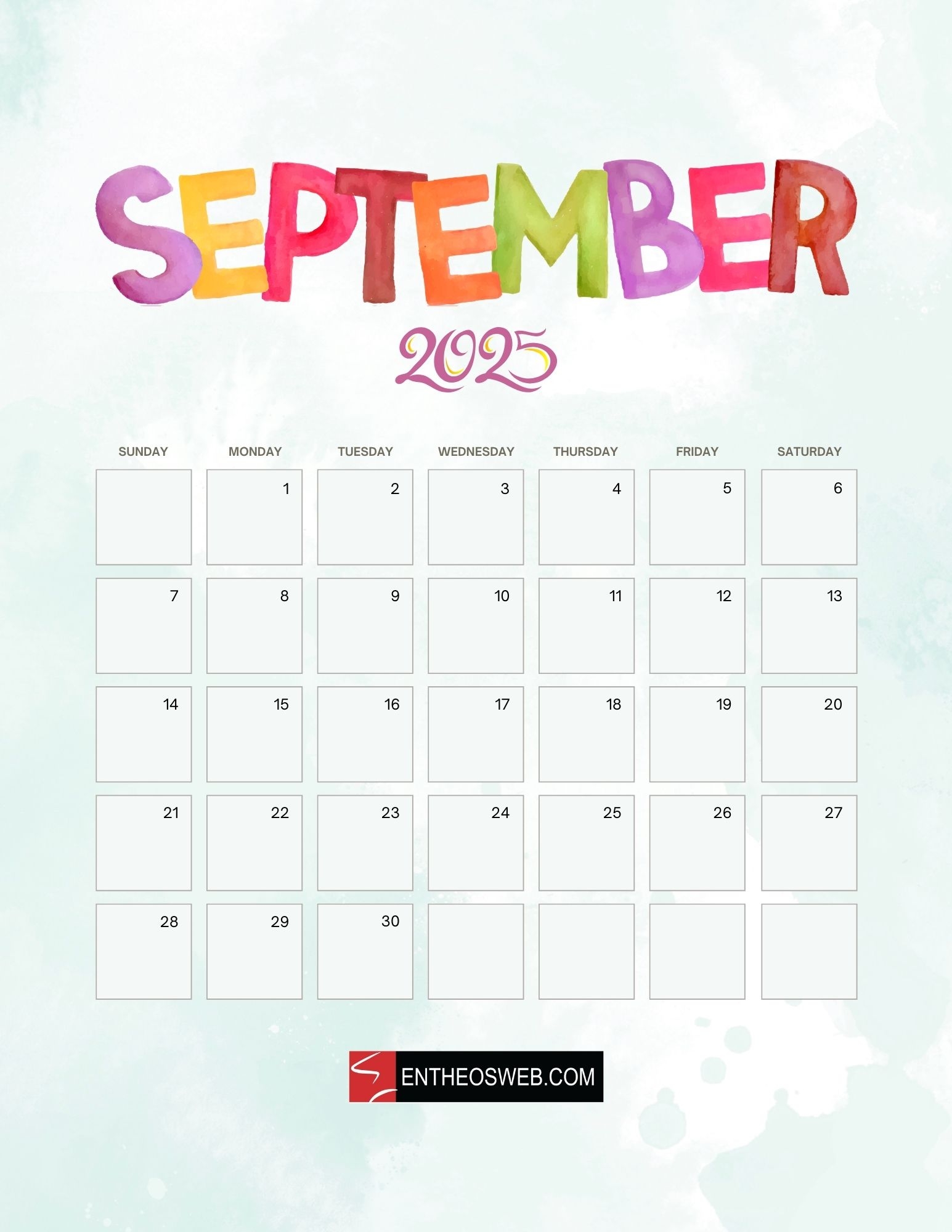 September 2025 Printable Calendar EntheosWeb