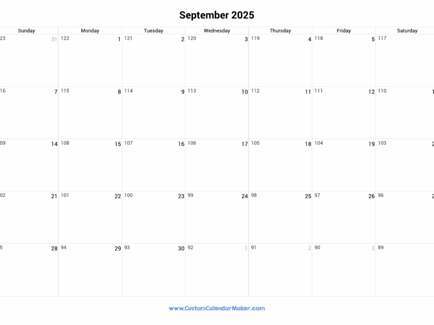September 2025 Remaining Days Calendar Custom Calendar Maker