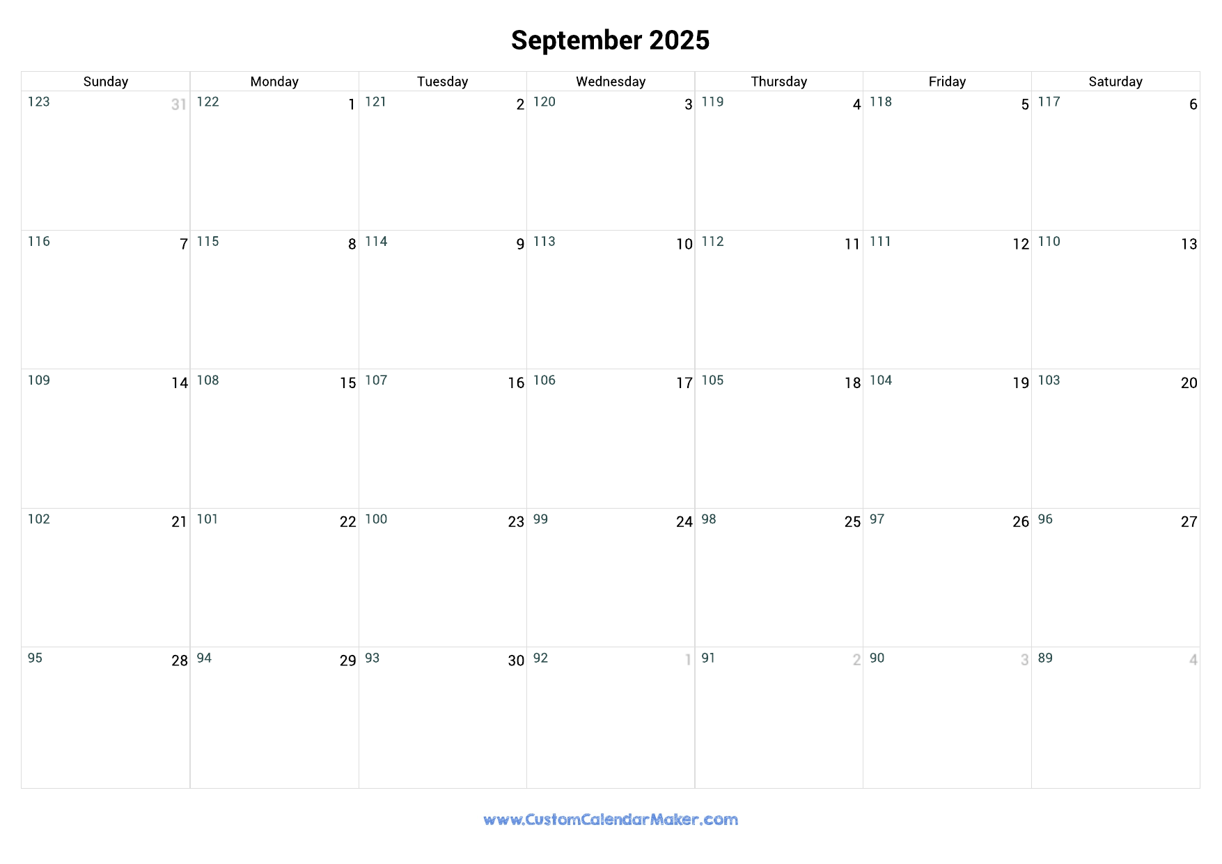 September 2025 Remaining Days Calendar Custom Calendar Maker