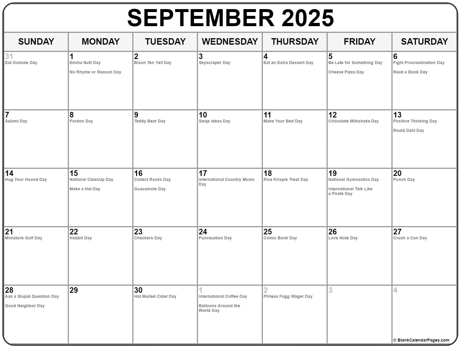 September 2025 With Holidays Calendar