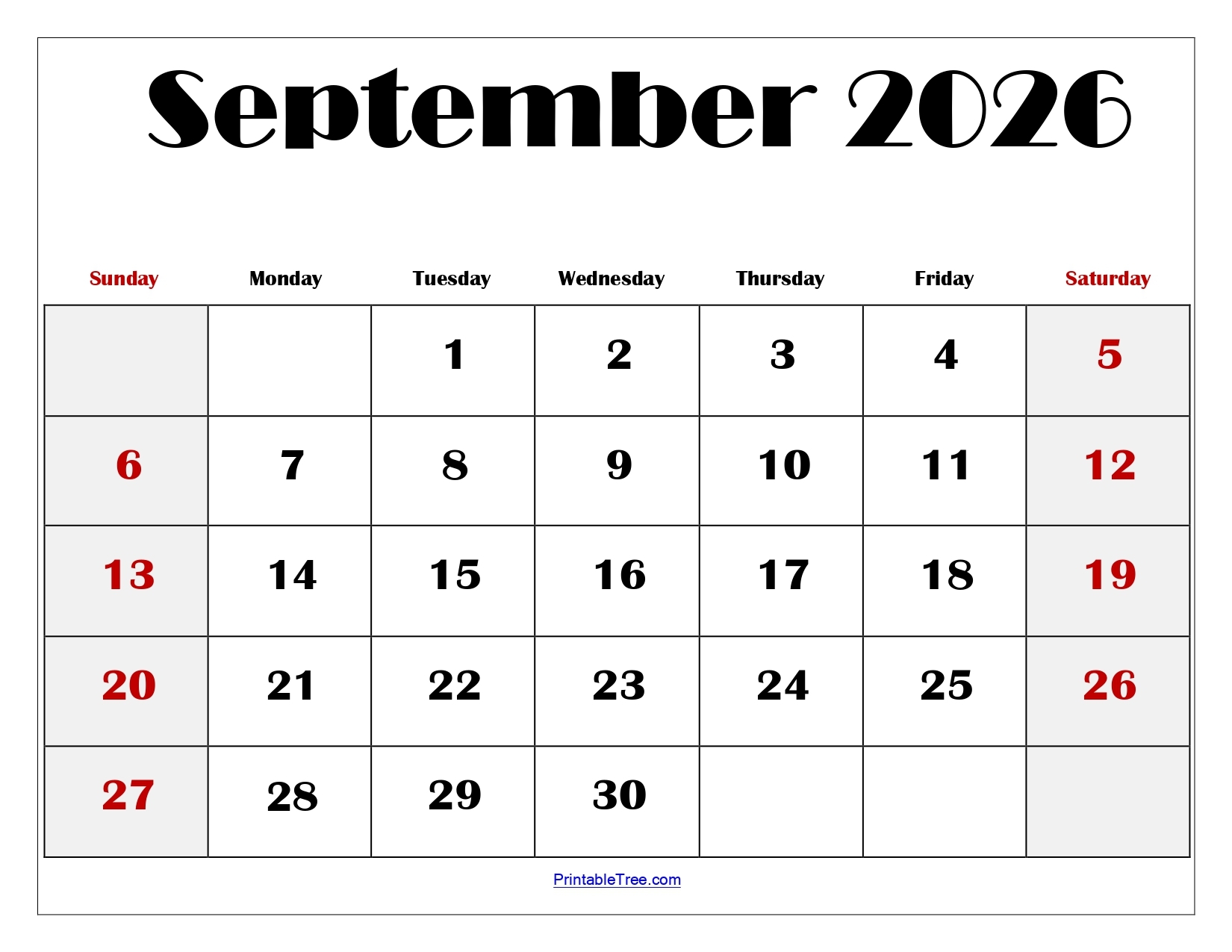 September 2026 Calendar Printable PDF With HolidaysTemplates