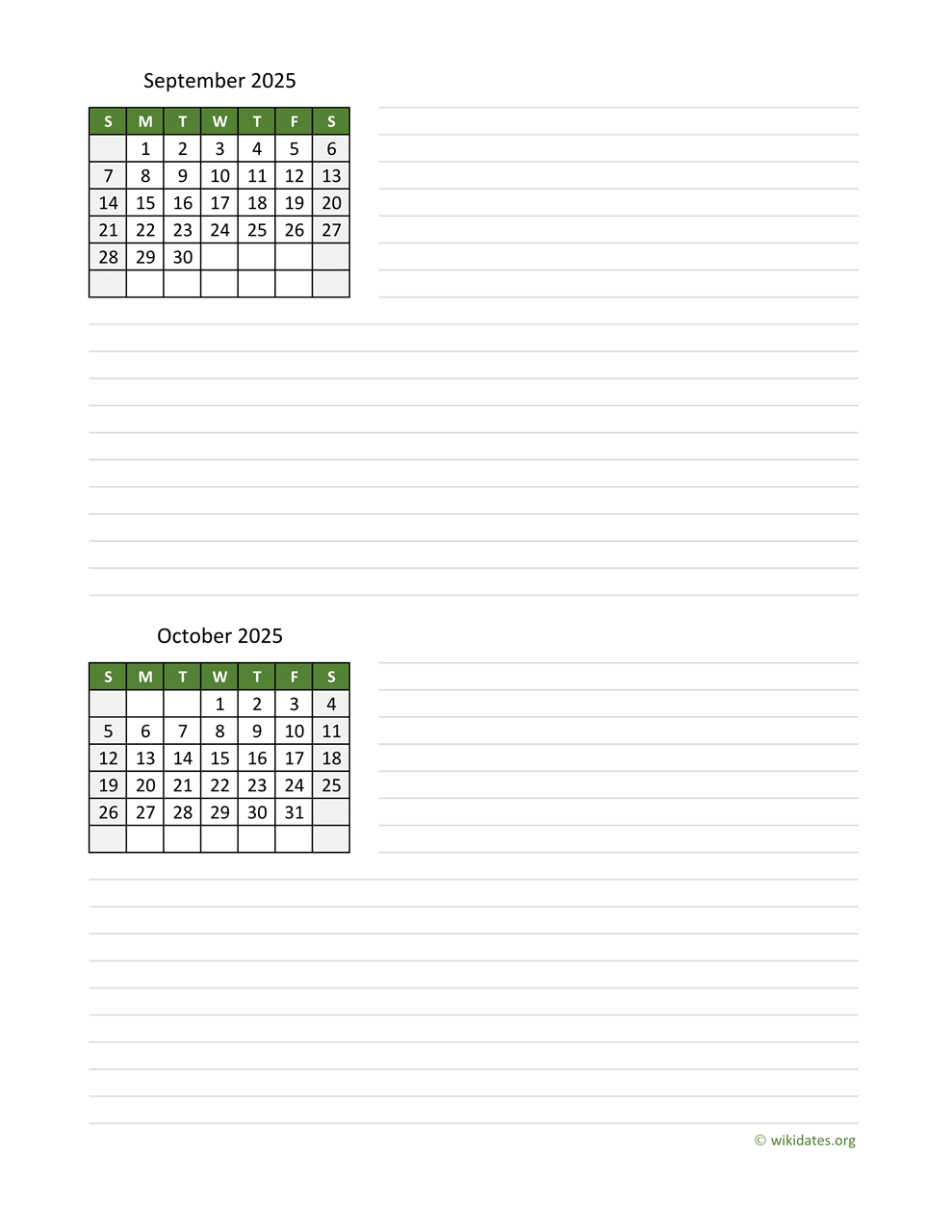 September And October 2025 Calendar WikiDates