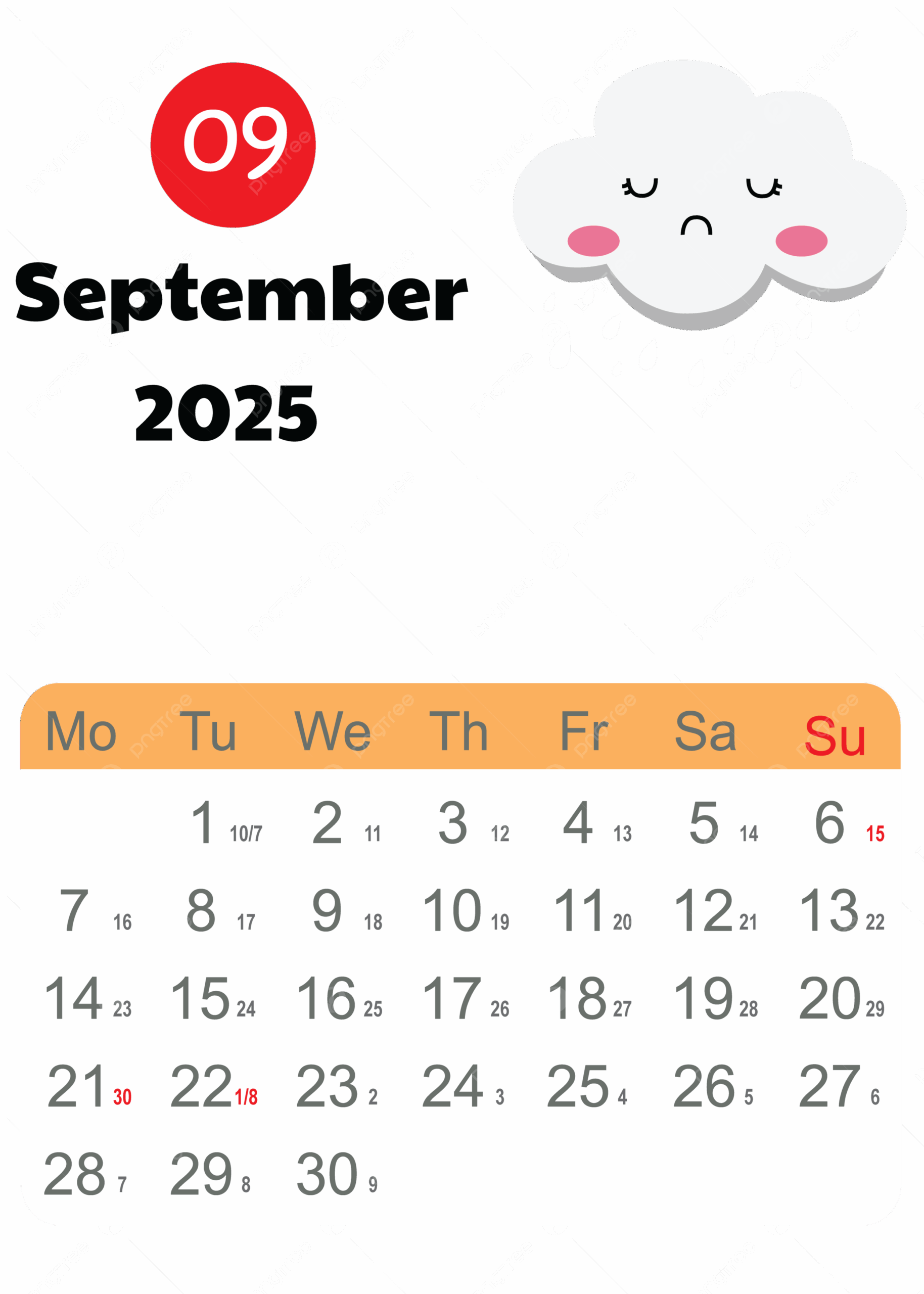 September Calendar 2025 Monthly Cute Design Vector Transperent With Cloud And Rain September 2025 September 2025 Calendar September Calendar PNG And Vector With Transparent Background For Free Download