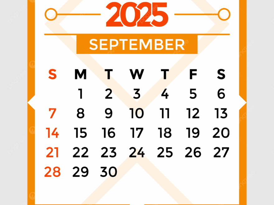 September Month 2025 Calendar Orange Vector Template Download On Pngtree