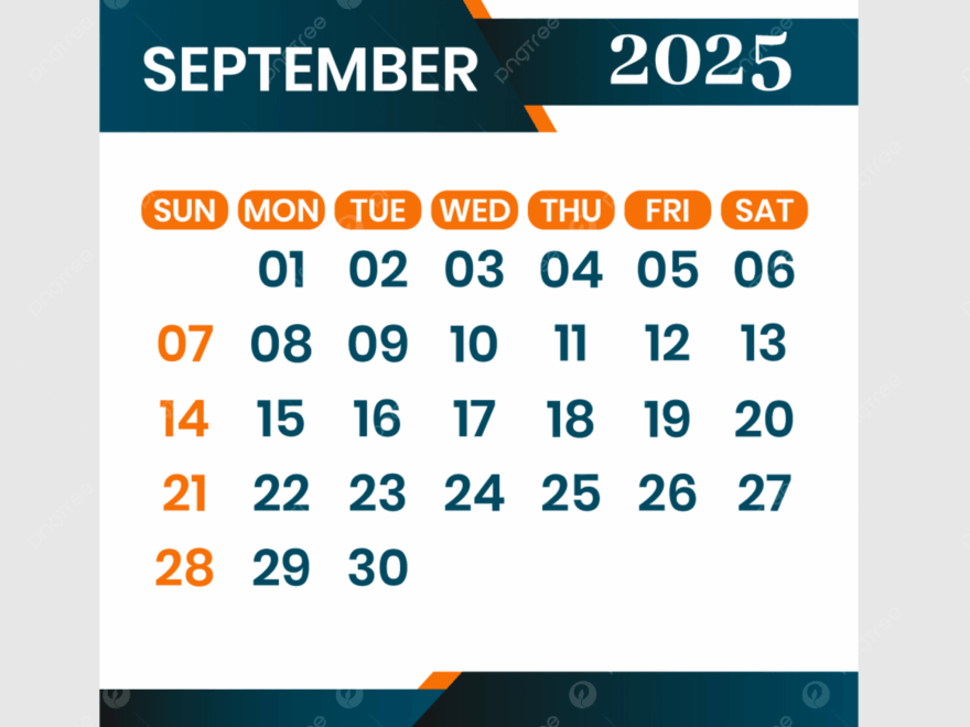September Month Calendar 2025 Vector Template Download On Pngtree