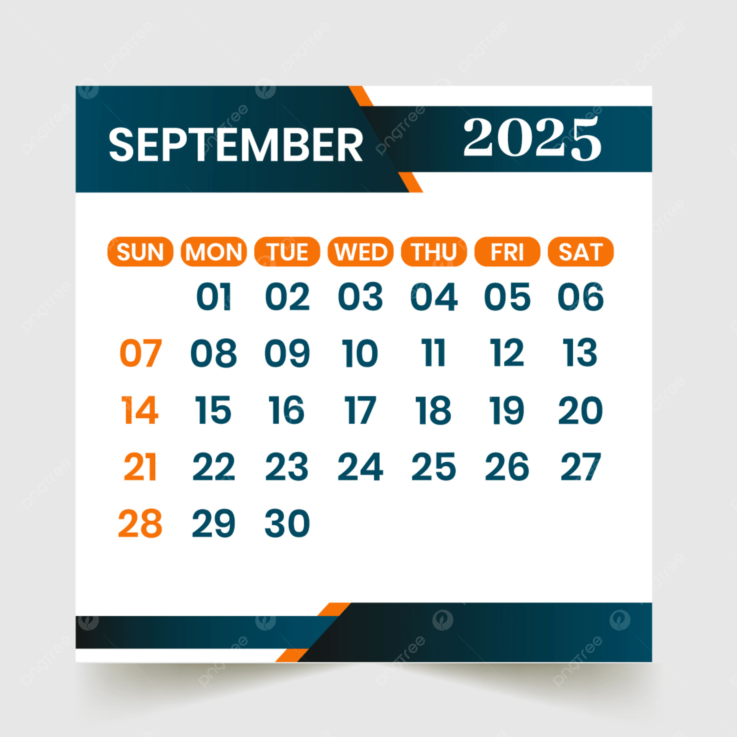 September Month Calendar 2025 Vector Template Download On Pngtree