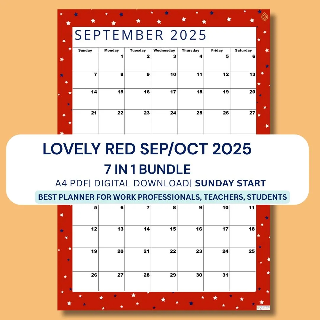 September October 2025 Bi monthly Printable Calendar Lovely Red A4 PDF Download Organized Monthly Planner Etsy Israel