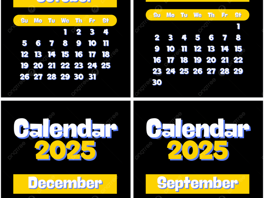 September October November December Calendar 2025 Vector Template Download On Pngtree