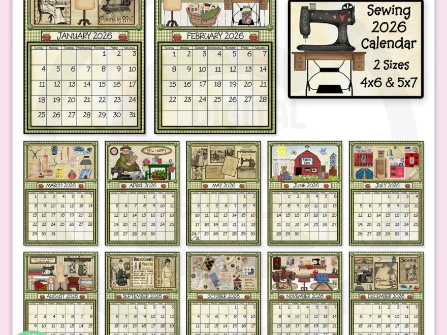 Sewing 2026 Calendar DCS Exclusive Digital Craft Supplies