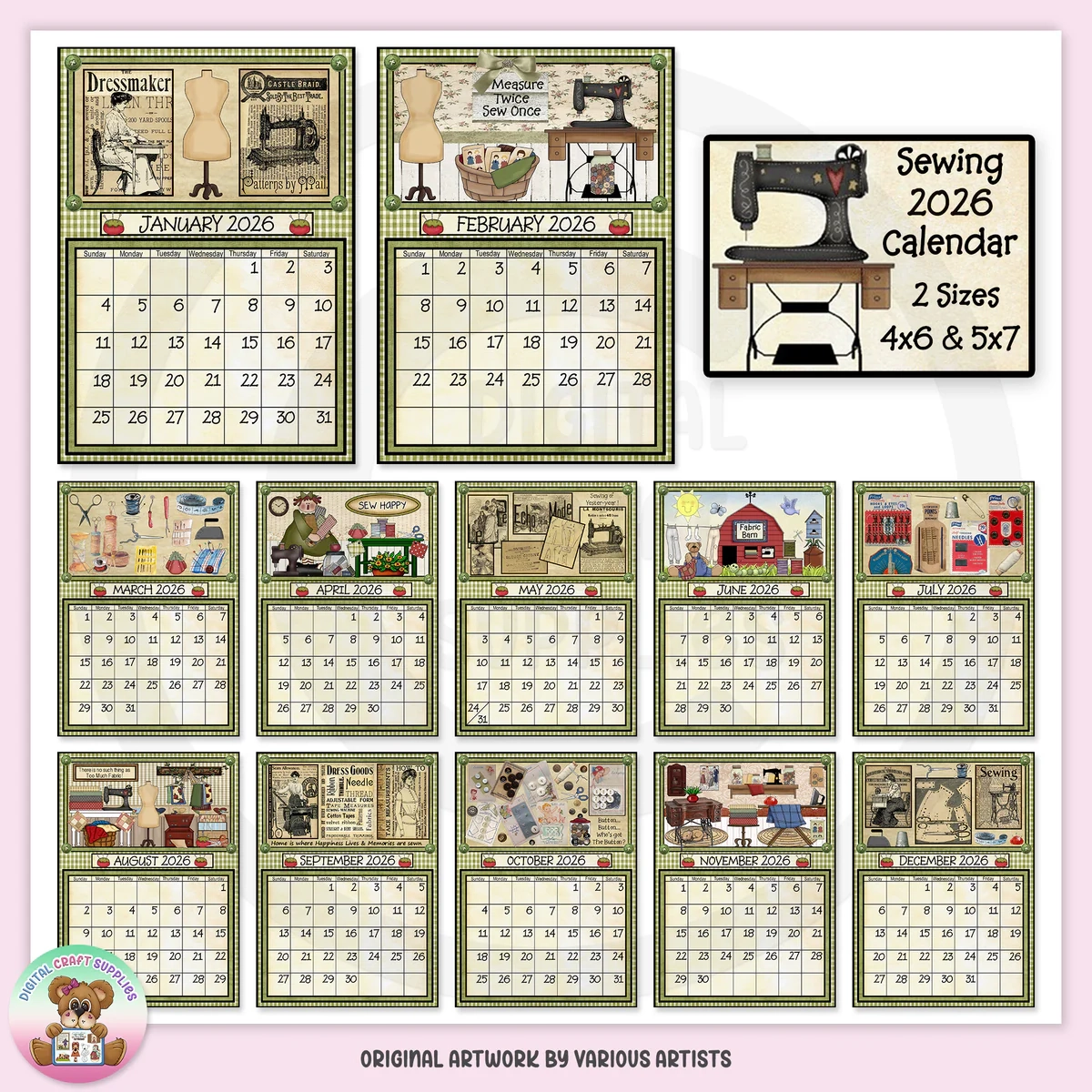 Sewing 2026 Calendar DCS Exclusive Digital Craft Supplies