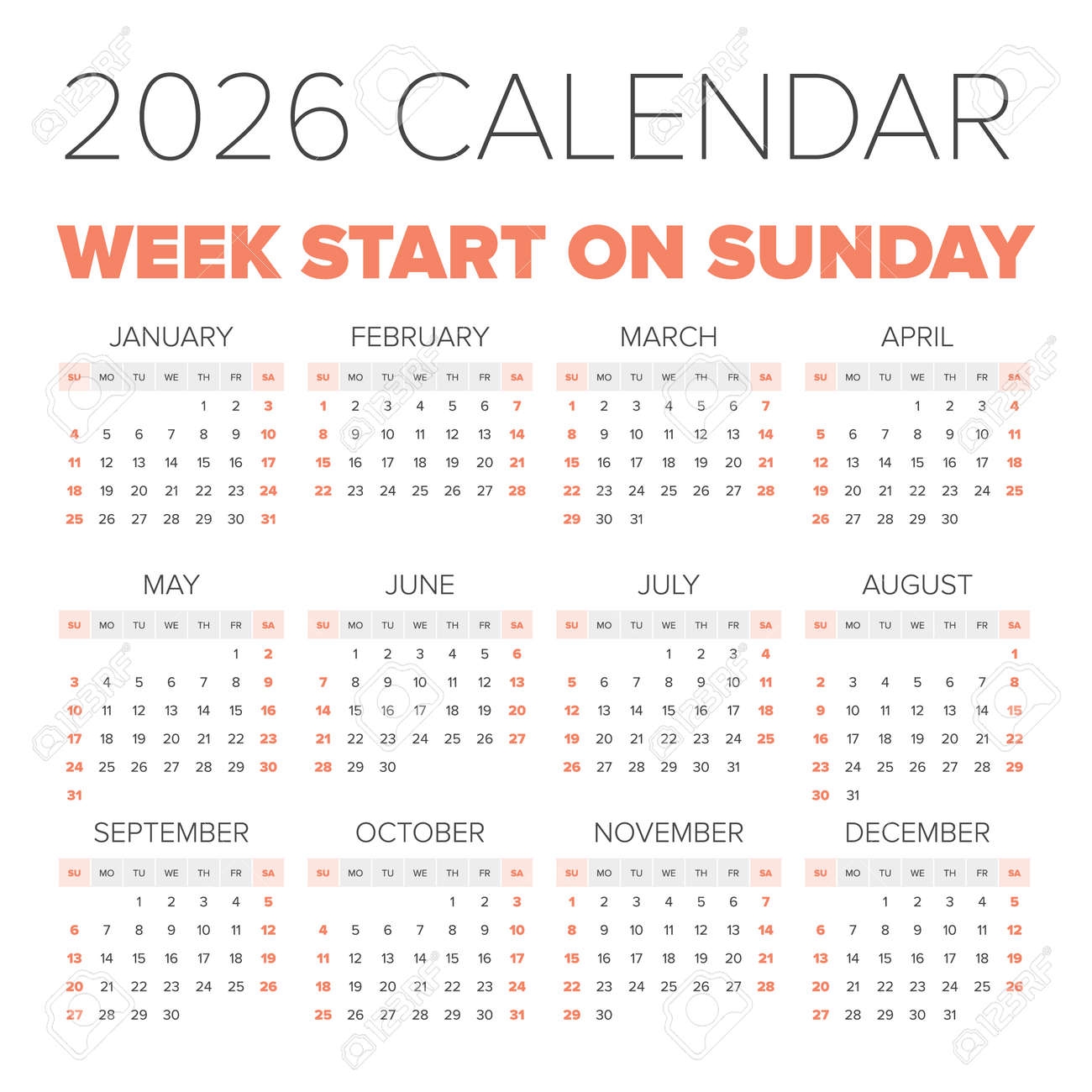 Simple 2026 Year Calendar Royalty Free SVG Cliparts Vectors And Stock Illustration Image 72769638 