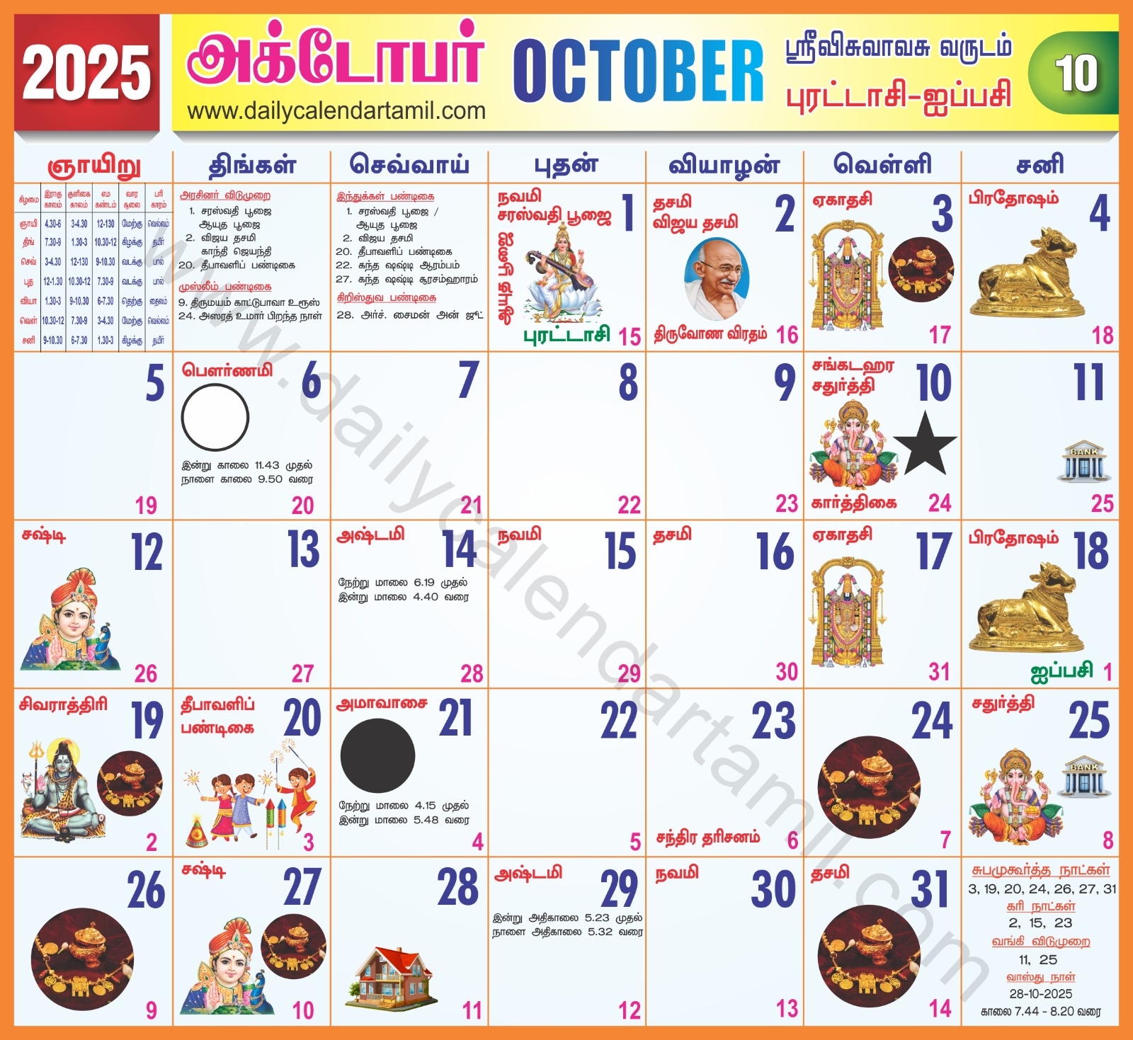 Tamil Calendar 2025 October