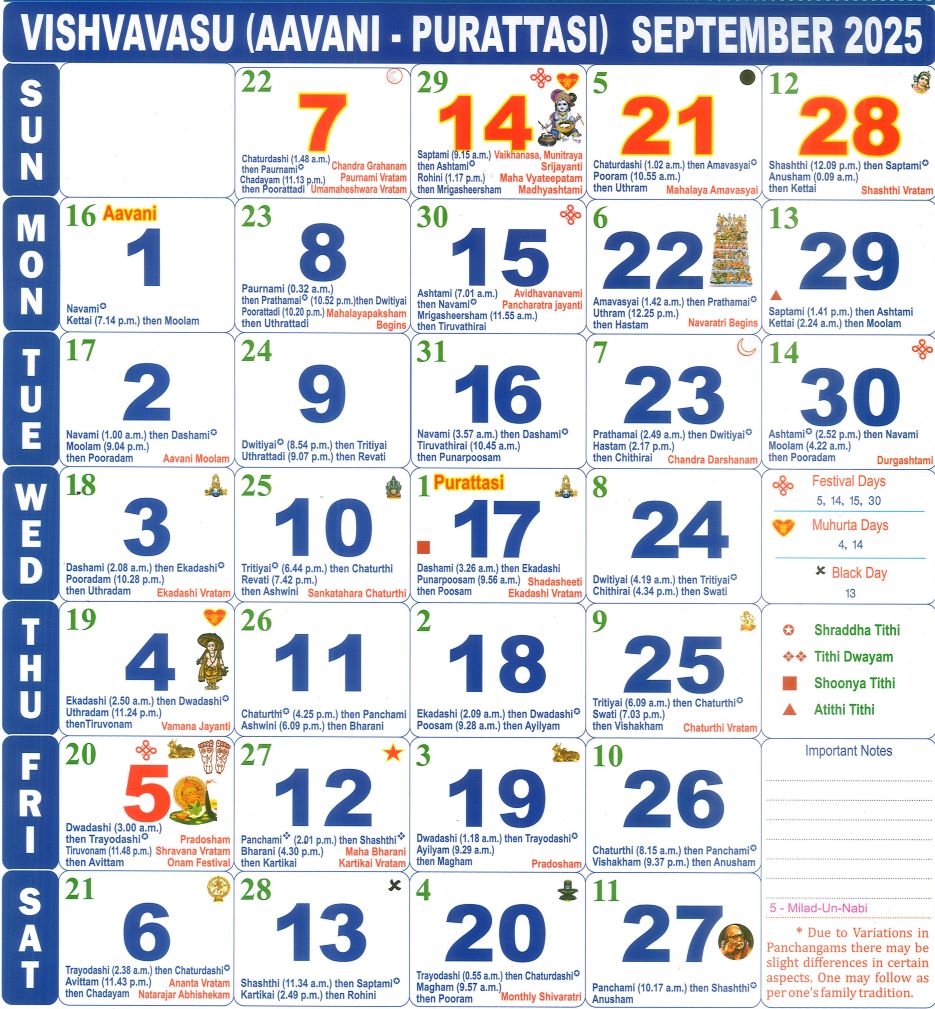 Tamil Monthly Calendar 2025