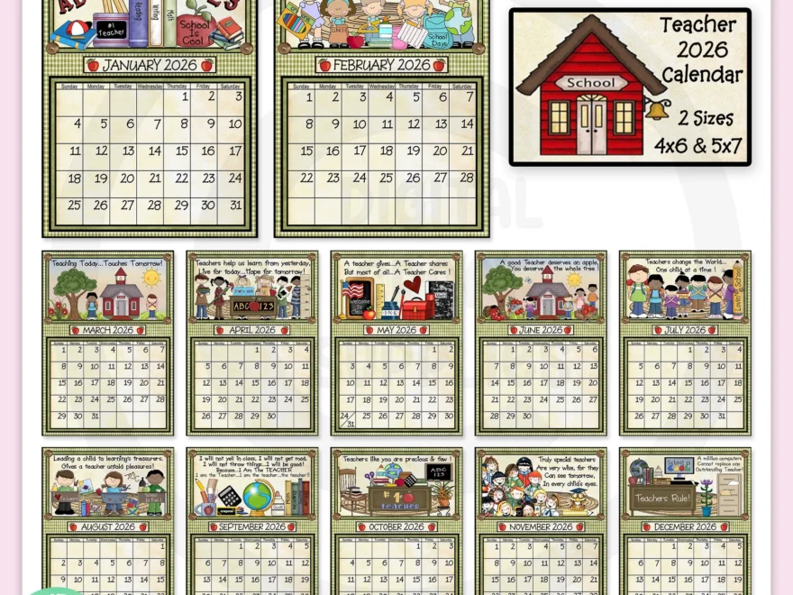 Teacher 2026 Calendar DCS Exclusive Digital Craft Supplies