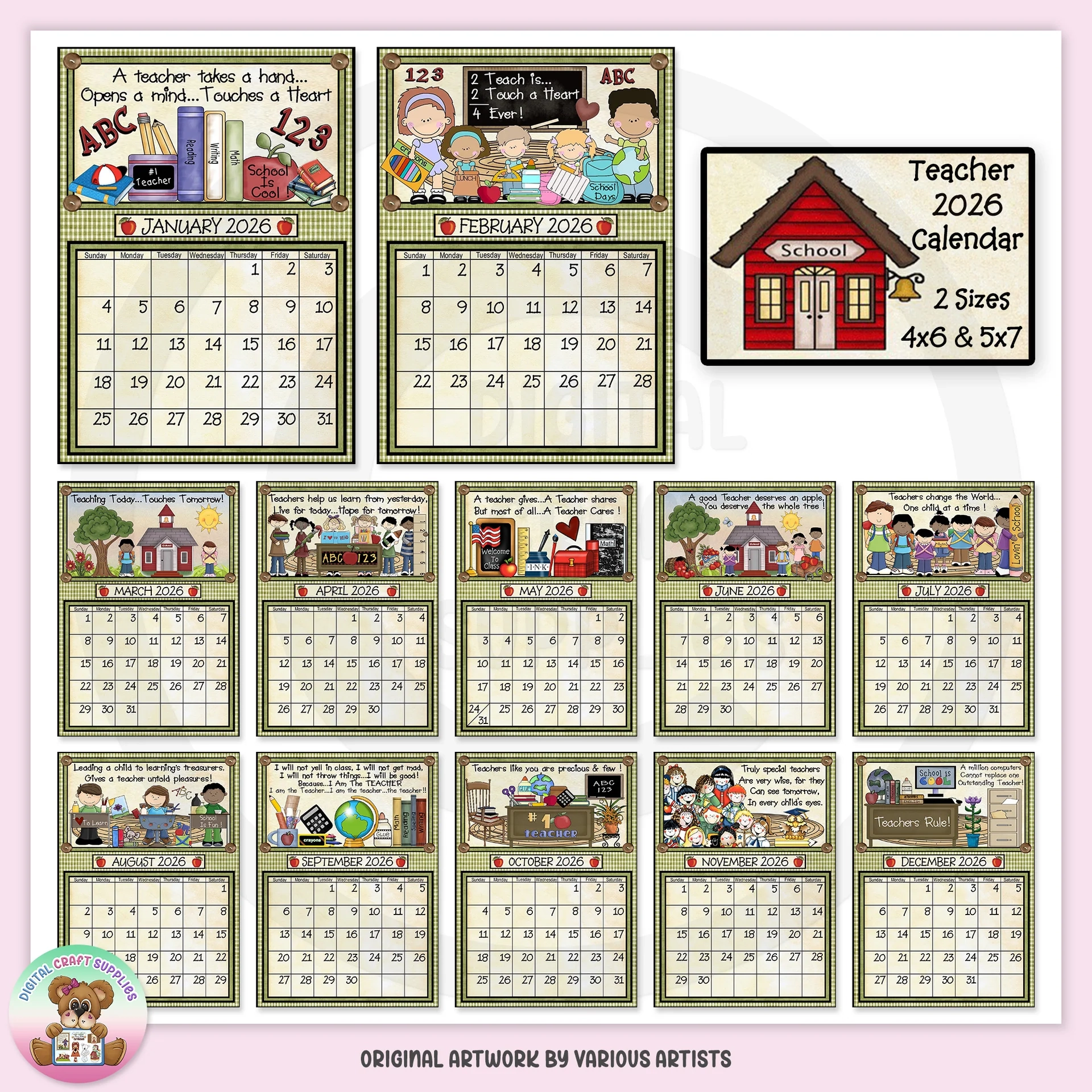 Teacher 2026 Calendar DCS Exclusive Digital Craft Supplies
