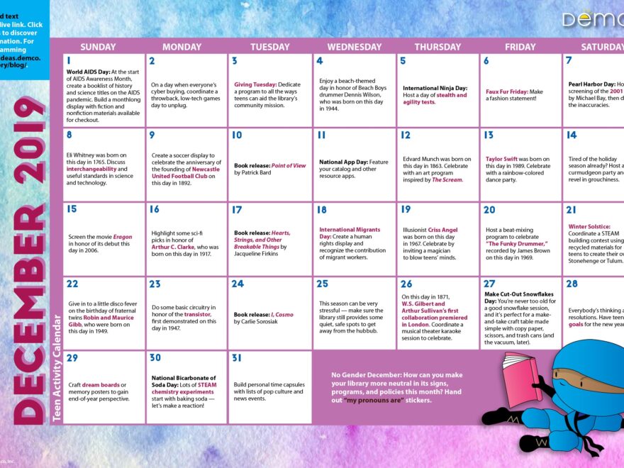 Teen Programming Activity Calendar December 2019