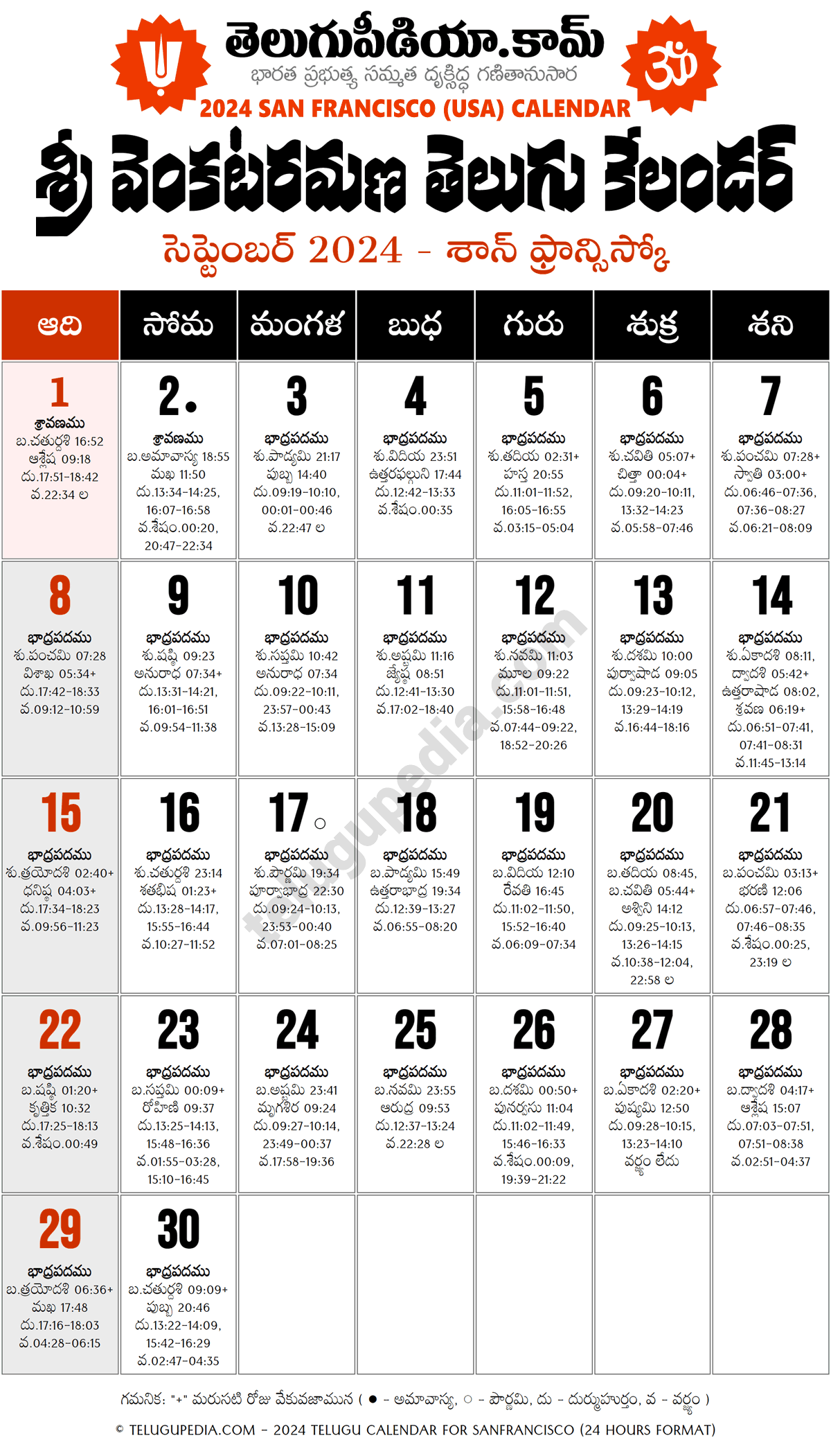 Chicago Telugu Calendar September 2025