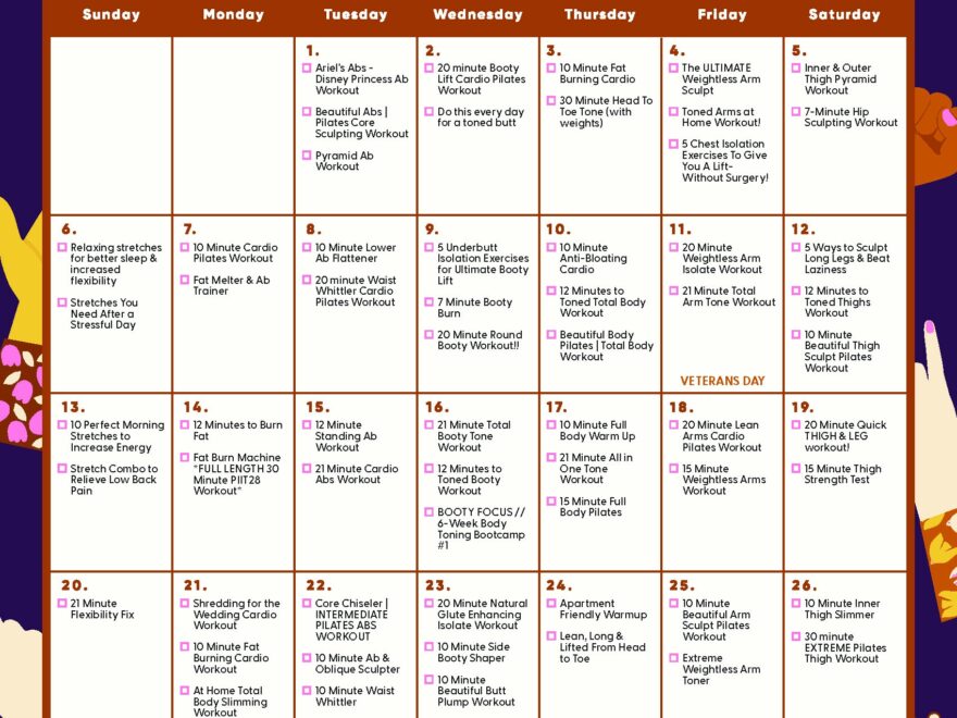 The Blogilates November 2022 Workout Calendar Blogilates
