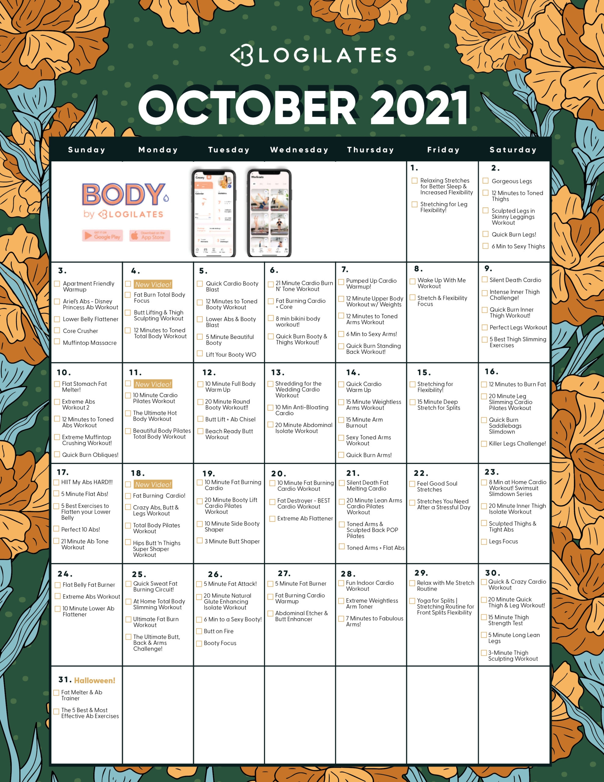 The Blogilates October 2021 Workout Calendar Blogilates