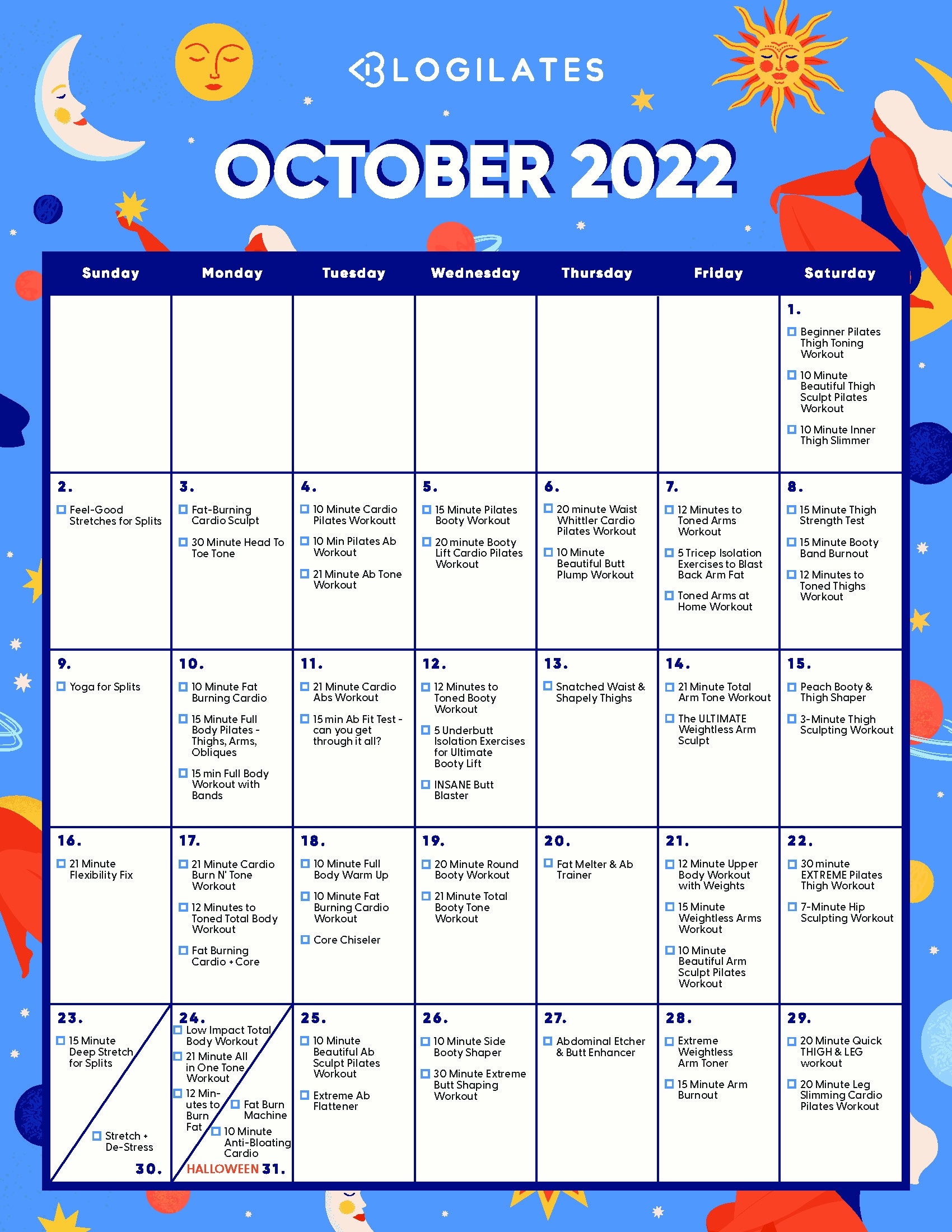 The Blogilates October 2022 Workout Calendar Blogilates