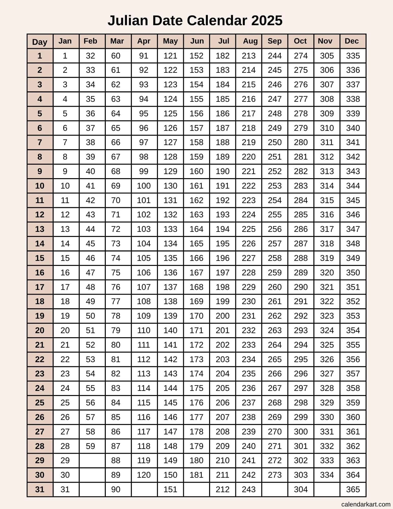 Julian Calendar Sep 25 2026