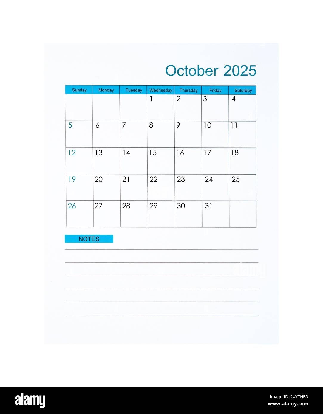 Printable October 2025 Calendar Page