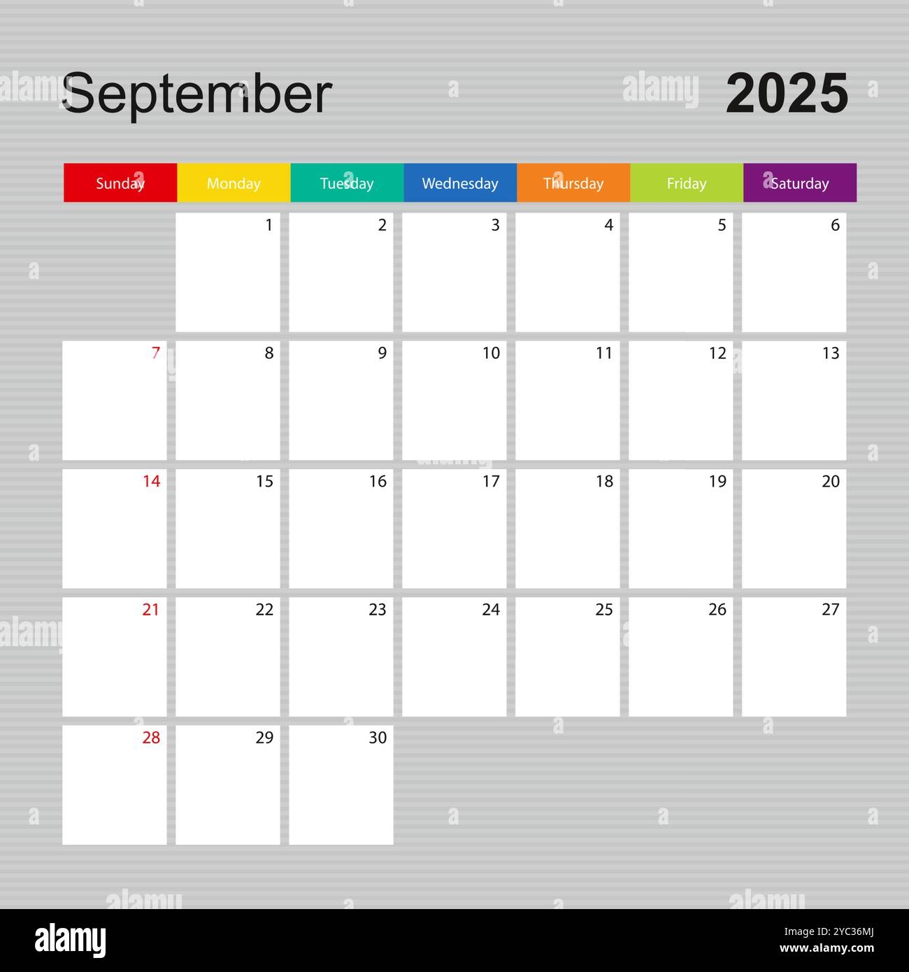 Wall Calendar Template For September 2025 Holiday And Event Planner Week Starts On Monday Vector Template Stock Vector Image Art Alamy