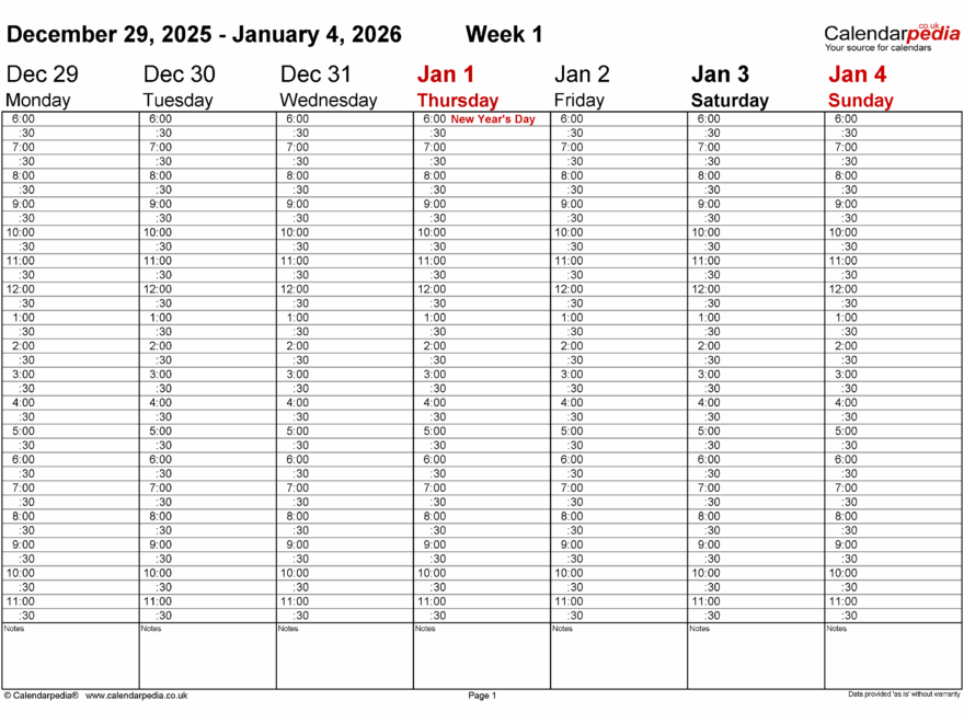 Weekly Calendar 2026 UK Free Printable Templates For PDF