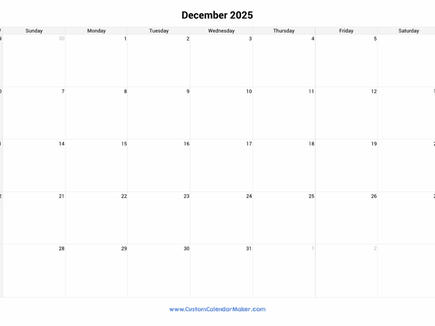 Weekly Calendar December 2025 Custom Calendar Maker